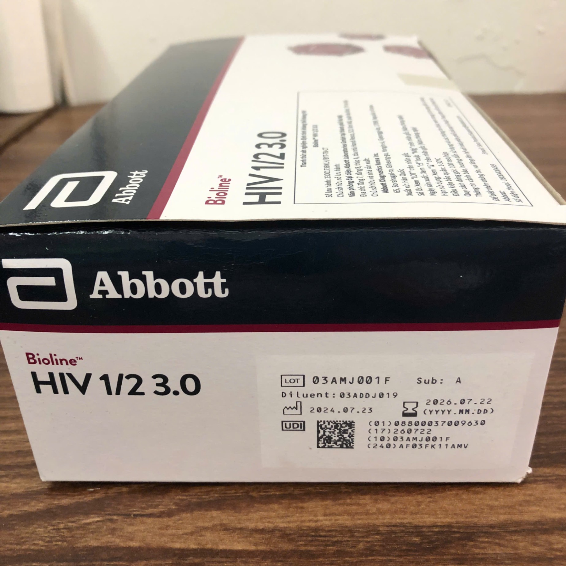 Test nhanh chẩn đoán HIV, Abbott Diagnostics Korea Inc, Hàn Quốc (Hộp= 100 test)