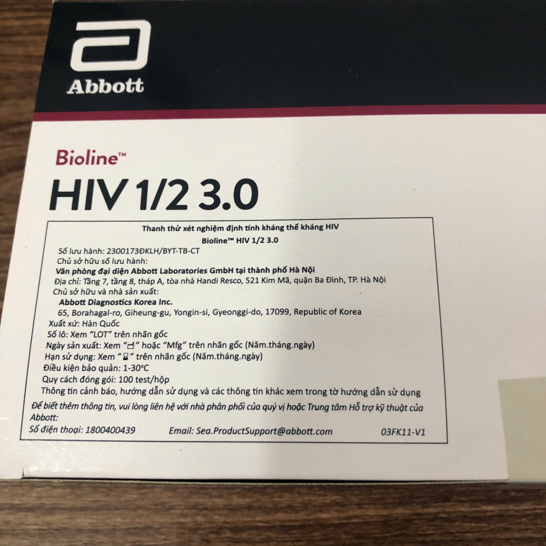 Test nhanh chẩn đoán HIV, Abbott Diagnostics Korea Inc, Hàn Quốc (Hộp= 100 test)