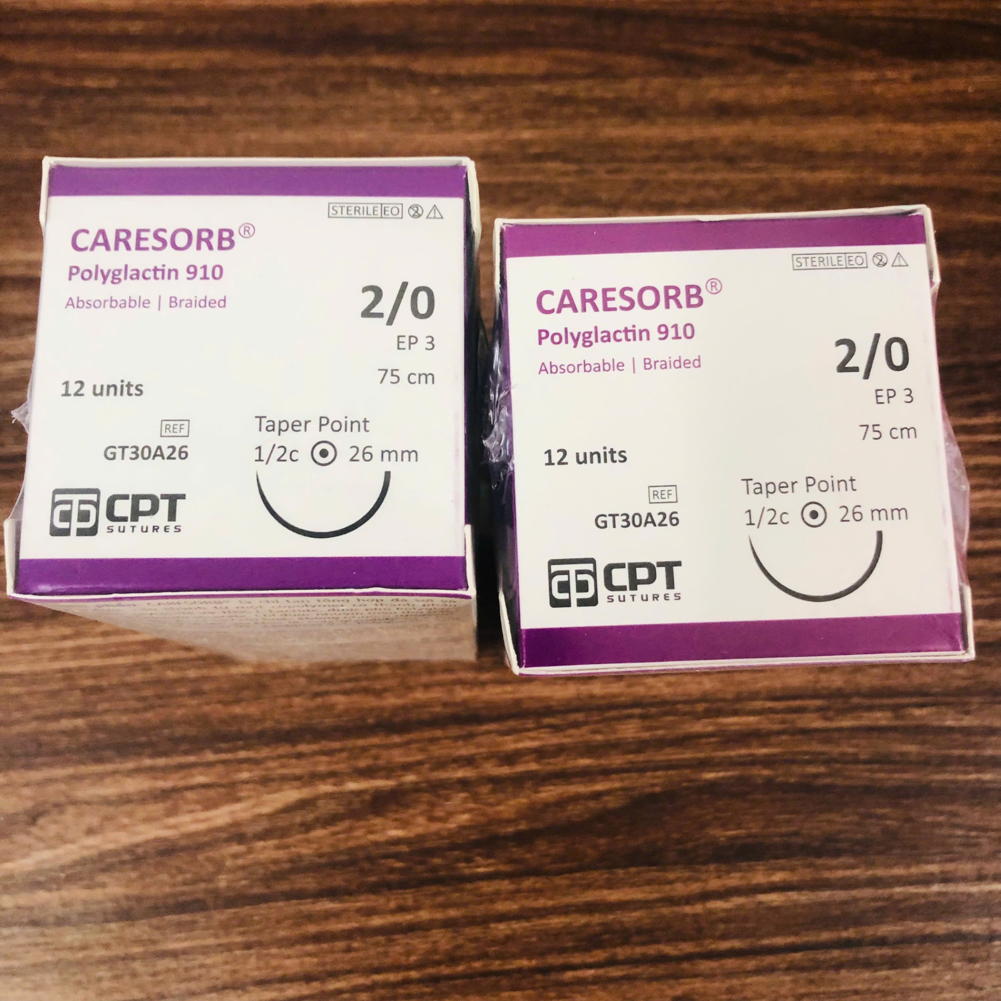 Chỉ phẫu thuật tự tiêu CPT Caresorb Polyglactin 910 2/0 GT30A26 (Hộp=12 sợi)
