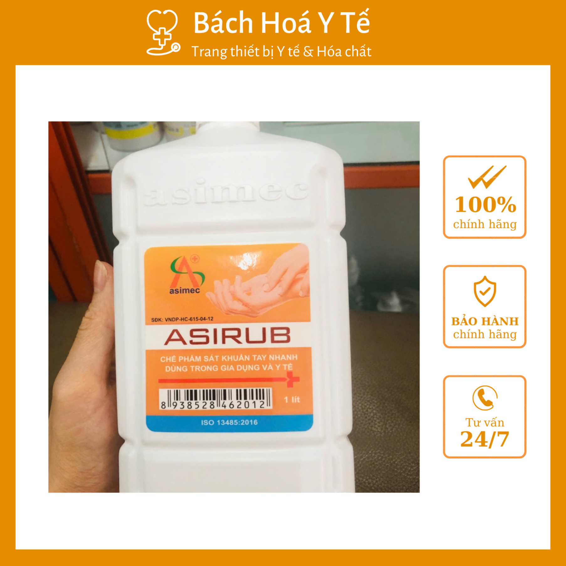 Dung dịch nước sát khuẩn tay nhanh Asirub (Chai=500ml, Thùng=20 chai)