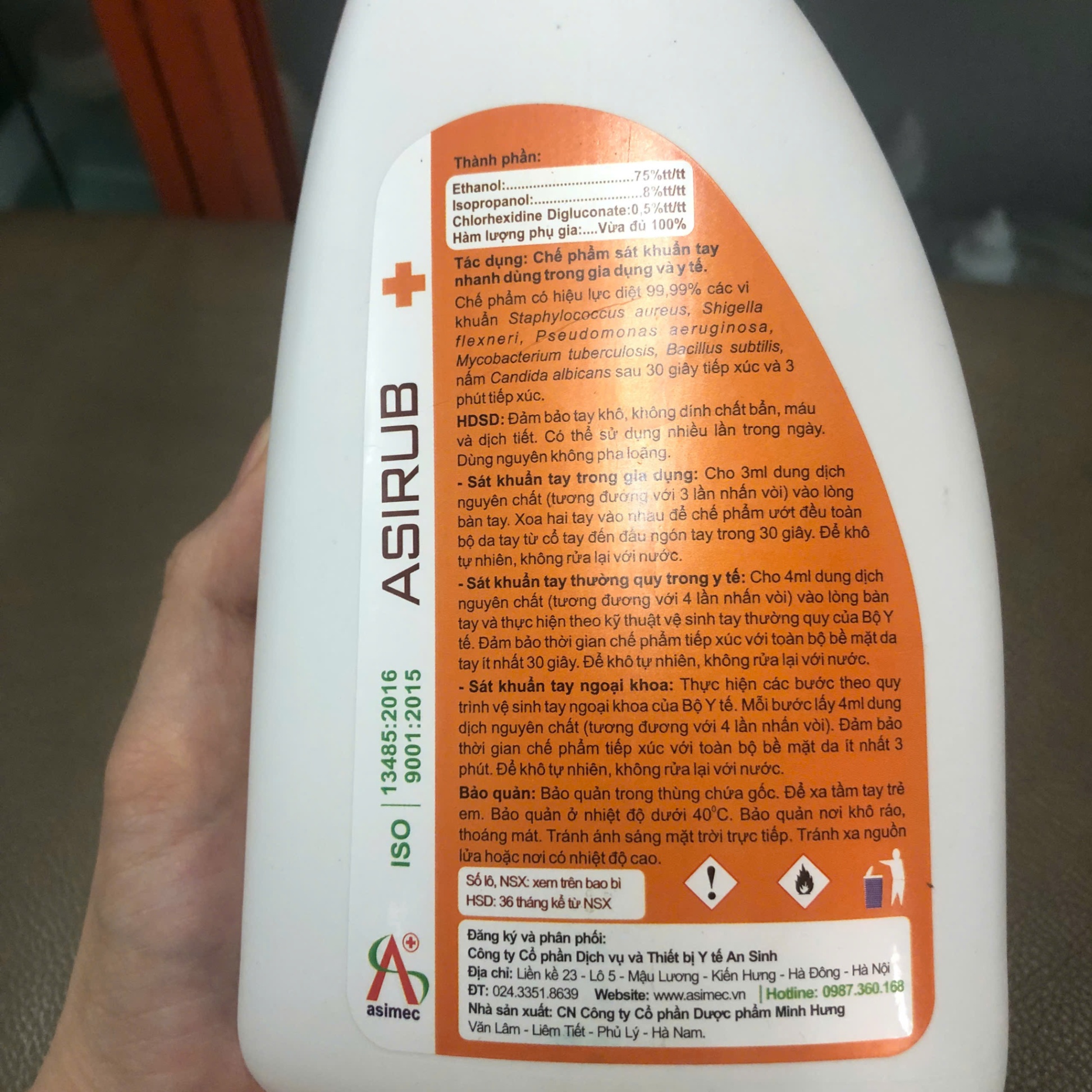 Dung dịch khử khuẩn Asirub (Chai=750ml, Thùng=12 chai)