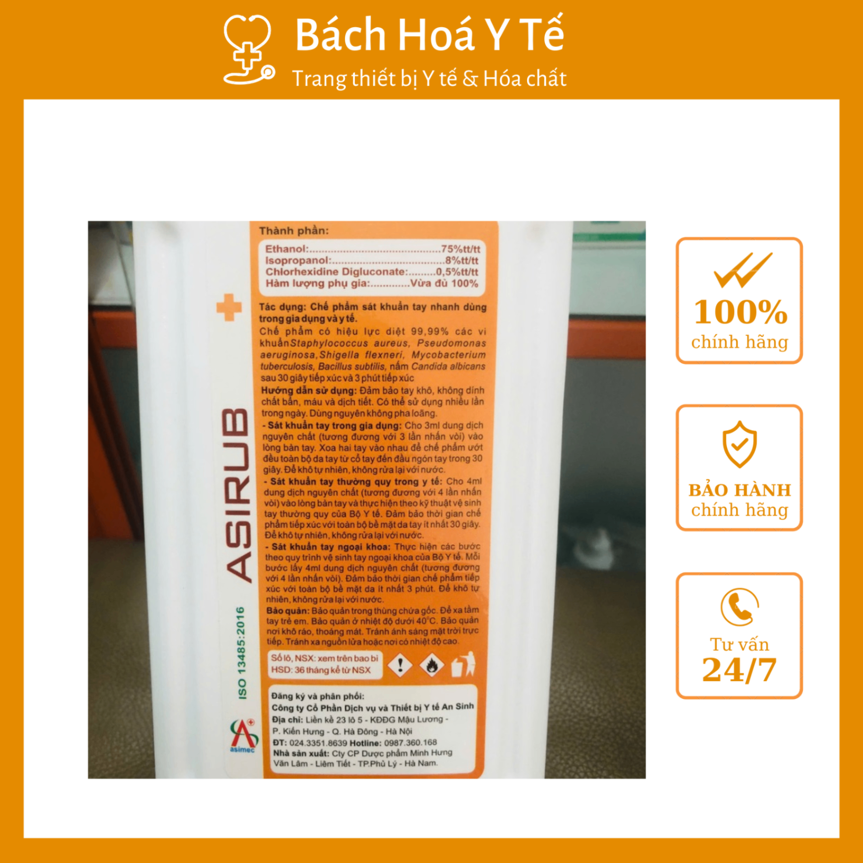 Dung dịch nước sát khuẩn tay nhanh Asirub (Chai=500ml, Thùng=20 chai)