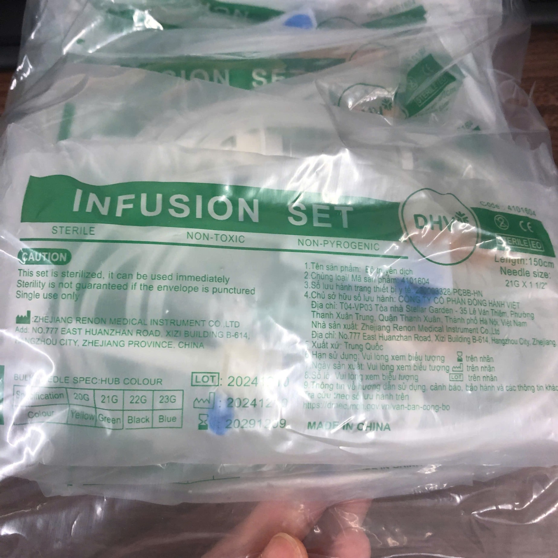 Dây truyền dịch, Zhejiang Renon Medical Instrument, Trung Quốc (Túi=25 bộ)