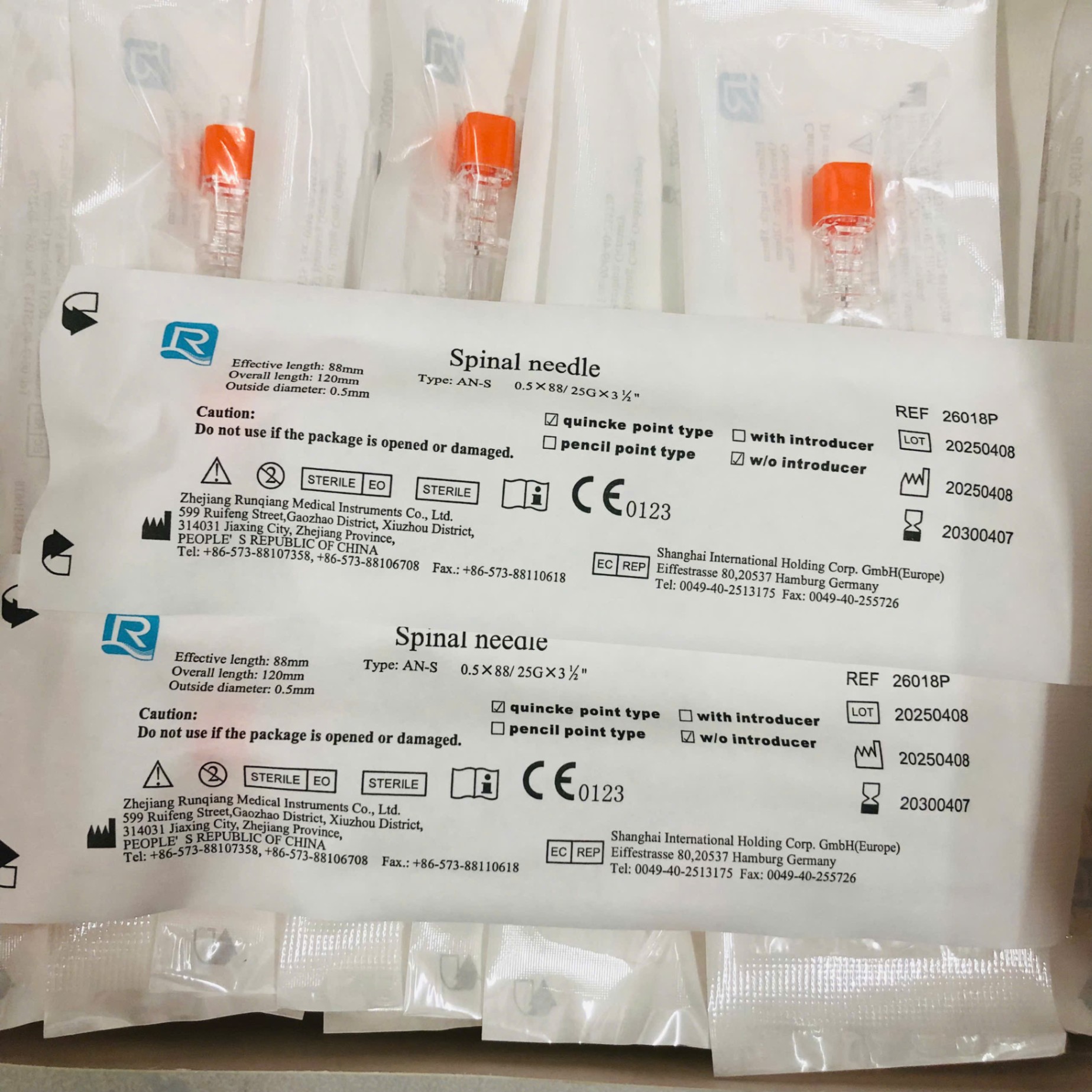 Kim chọc dò tuỷ sống dùng 1 lần, Zhejiang Runqiang Medical Instruments, Trung Quốc (Thùng=1000 cái)