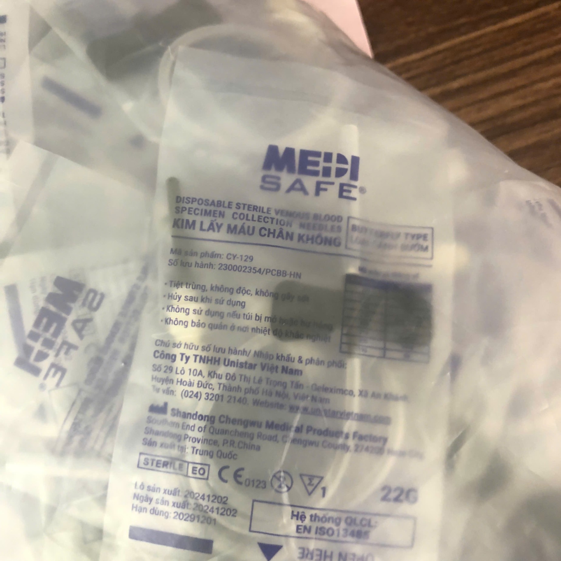 Kim lấy máu chân không, cánh bướm 22G, Shangdong Chengwu, Trung Quốc (Hộp=100 cái)