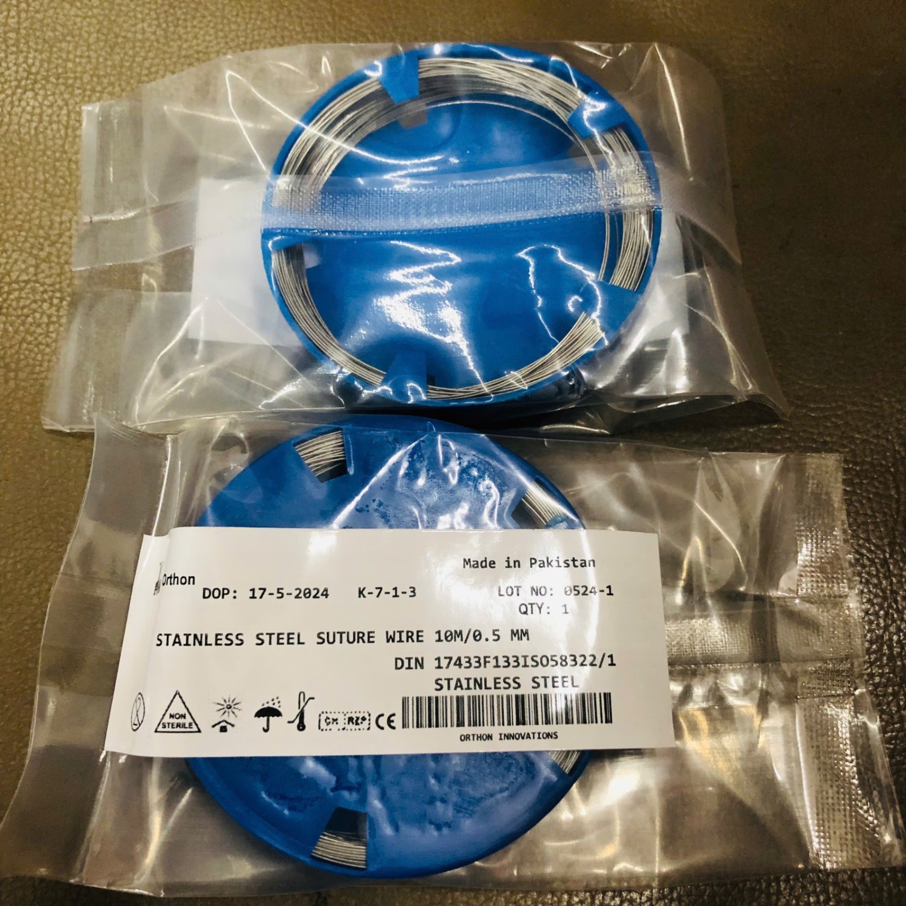 Chỉ Thép 0,5mmx10m, Orthon Innovations, Pakistan (Túi =1 cuộn)