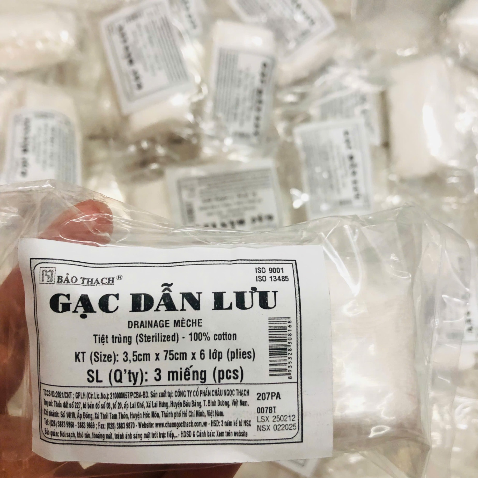 Gạc meche 3,5 x 75cm x 6 lớp, Bảo Thạch Việt Nam (Gói=5 miếng)