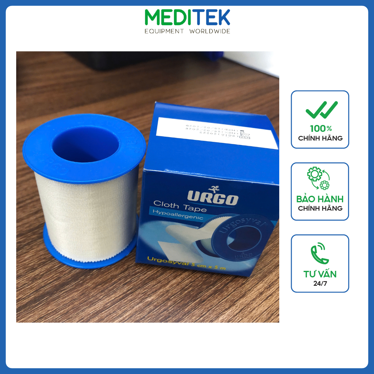 Băng keo lụa Urgosyval có độ dính lâu 5cm x 5m (Hộp=1 cuộn)