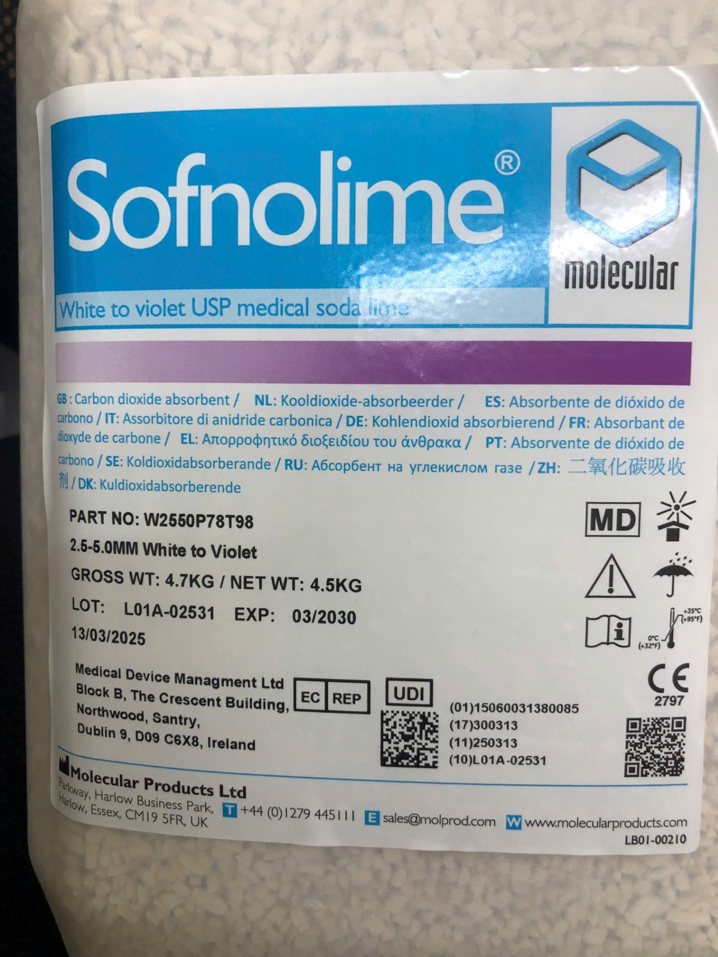 Vôi Soda Sofnoline, UK (Can=4,5 kg)