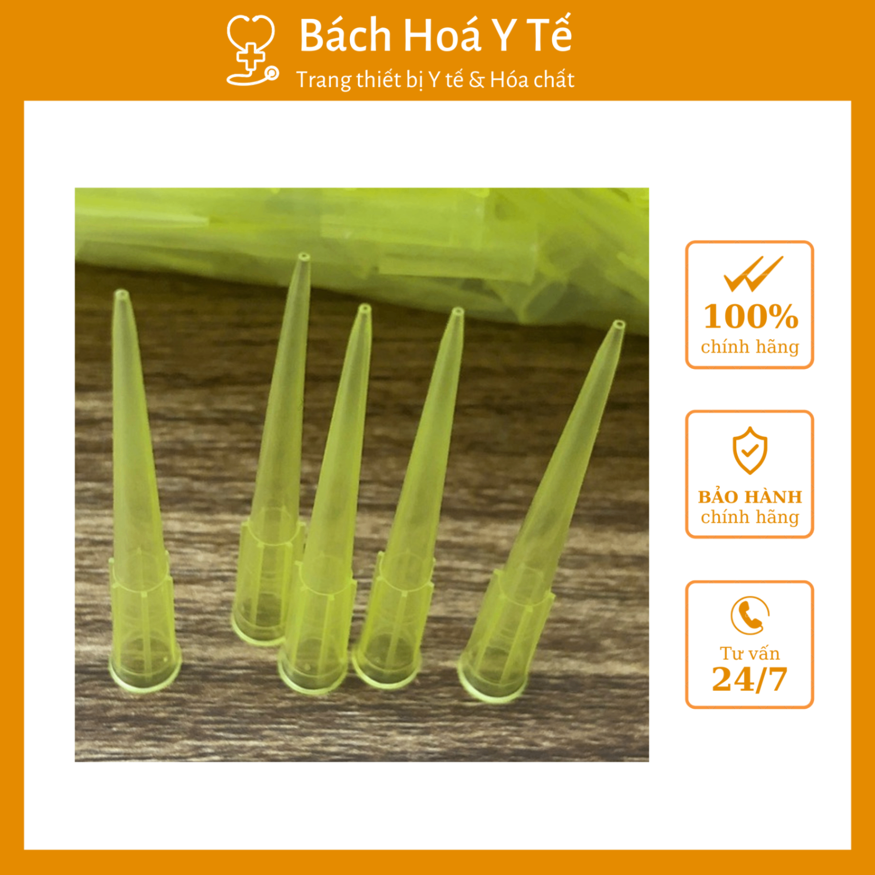 Đầu côn vàng 200 ul, Jiangsu Huida (1túi=1000 chiếc)