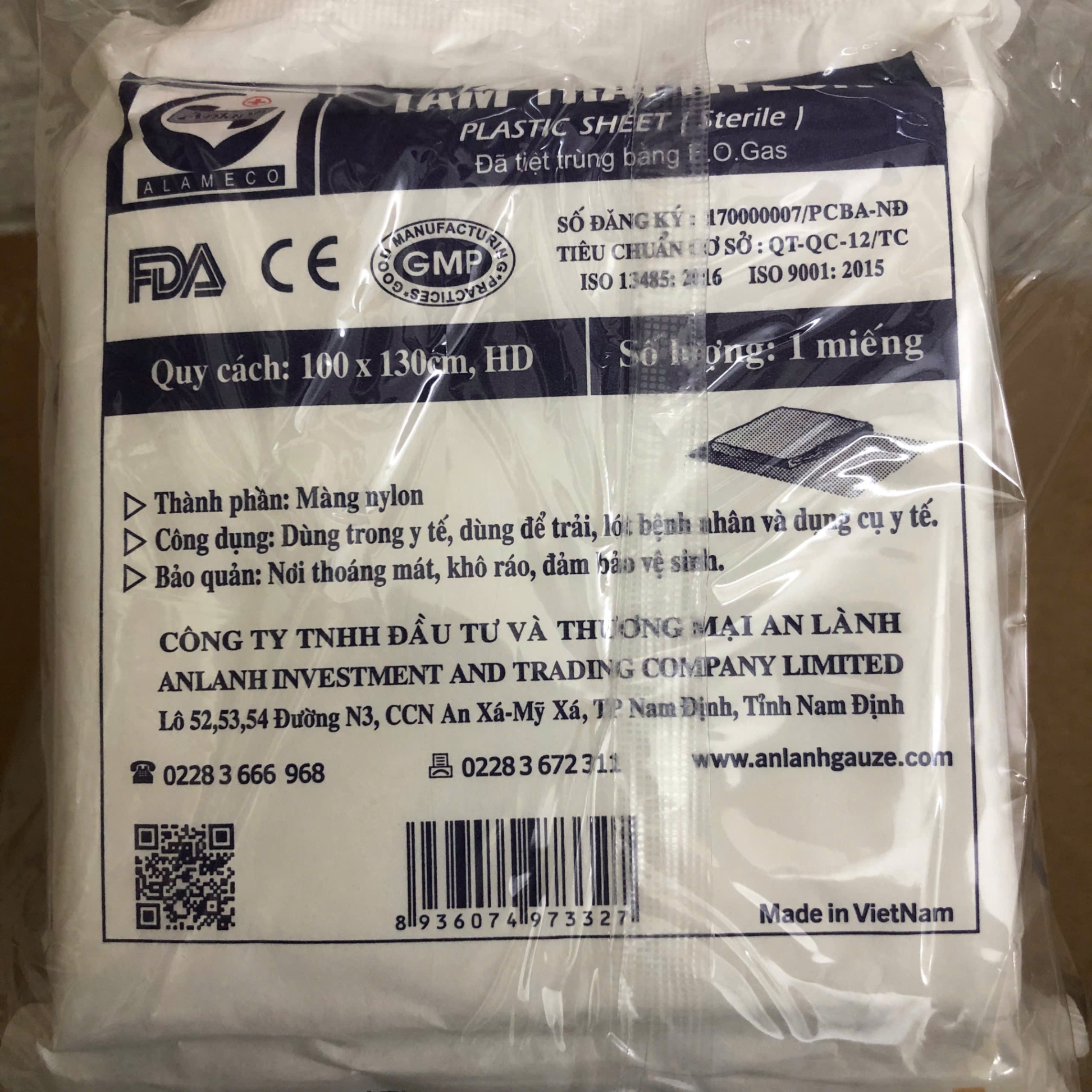 Tấm trải nylon vô trùng An Lành (Gói=1 miếng, Thùng=400 gói)