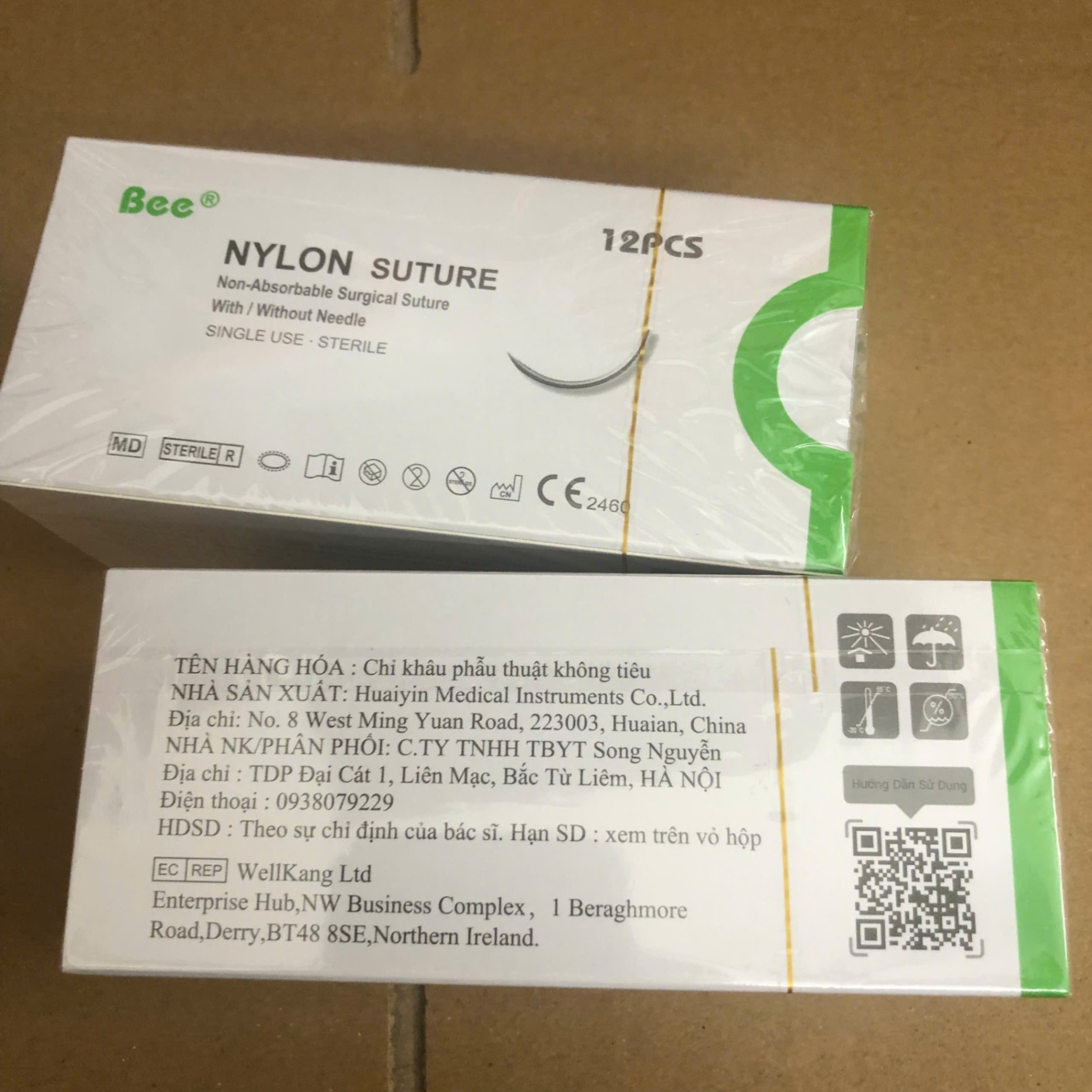 Chỉ không tan đơn sợi polyamide số 3/0, Huaiyin Medical Instruments Co., Ltd (Hộp =12 sợi Thùng=600 sợi )