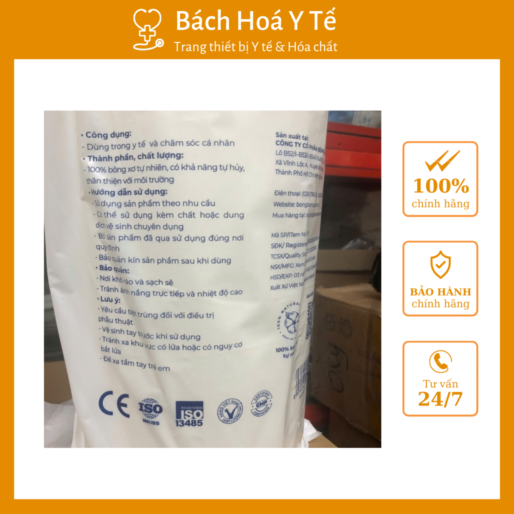 Bông y tế thấm nước Bạch Tuyết 1kg (Cuộn=1kg, Thùng=12kg)
