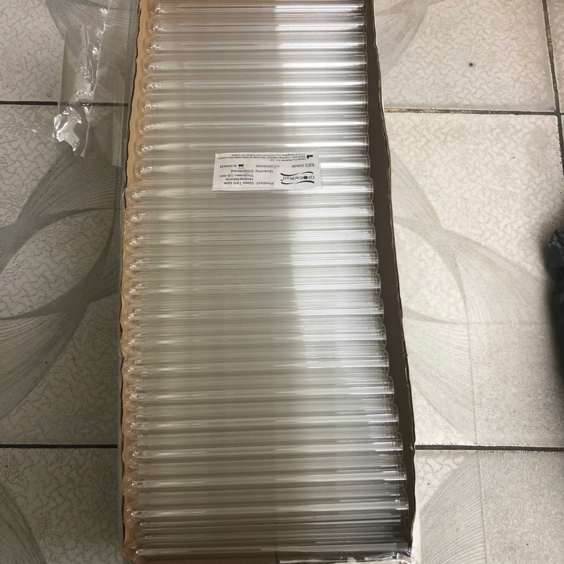 Ống nghiệm thuỷ tinh 1,6cm x 16cm Hangzhou Rollmed Trung Qu6c (Hộp=250 cái, Thùng=1000 cái)