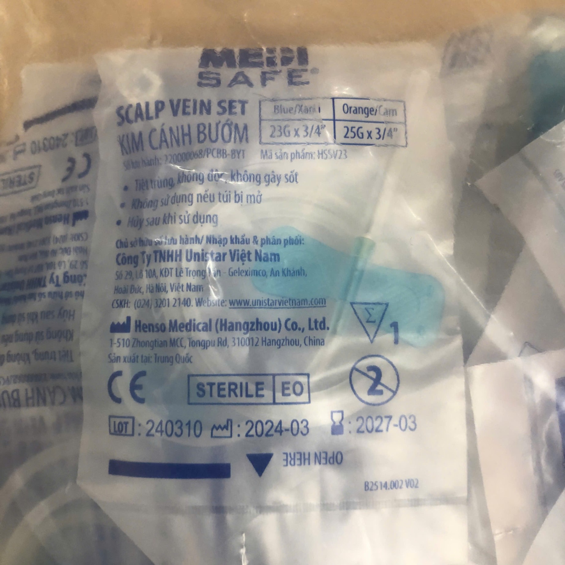 Kim cánh bướm 23G, Henso Medical (1túi=100 chiếc)