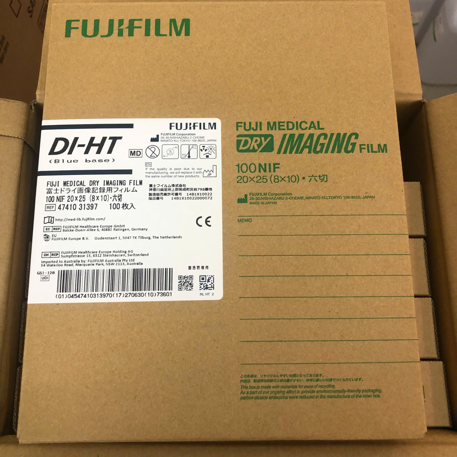 Phim dùng cho chụp X-quang y tế DI-HT 20x25, FUJIFILM, Nhật Bản (Hôp=100 tờ, Thùng=5 hộp)
