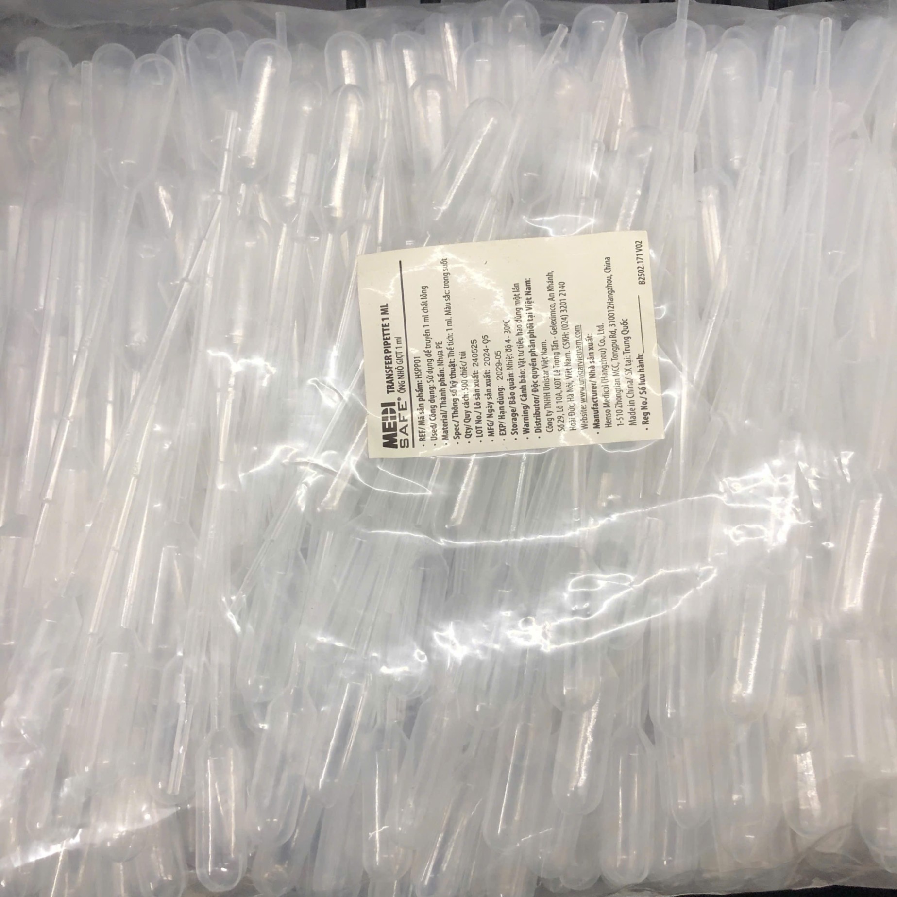 Ống nhỏ giọt 1ml, Henso Medical, Trung Quốc (Túi=500 chiếc, Thùng=5000 chiếc)