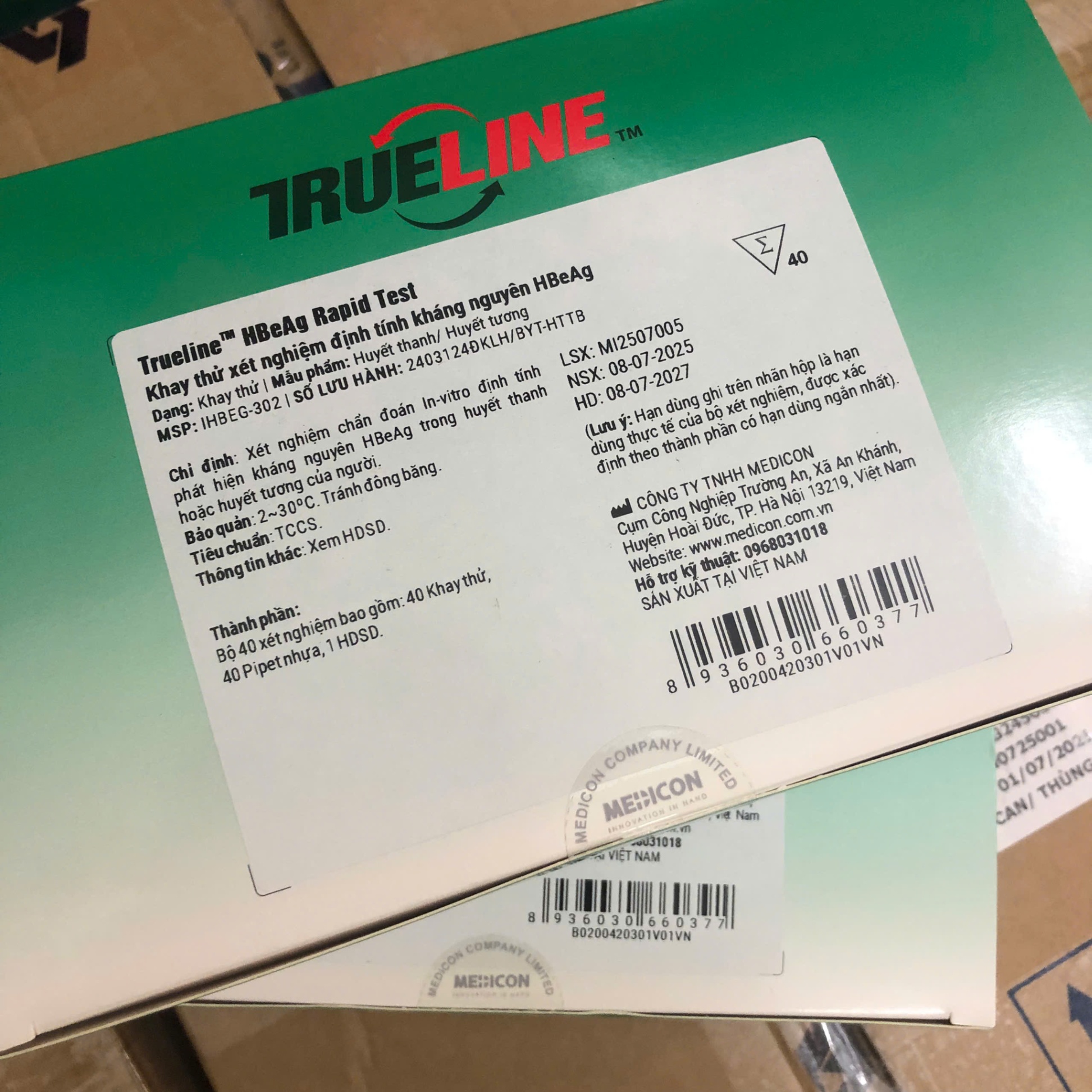 Test/Khay thử xét nghiệm HBeAg, Medicon, Việt Nam (40 Test/Hộp)