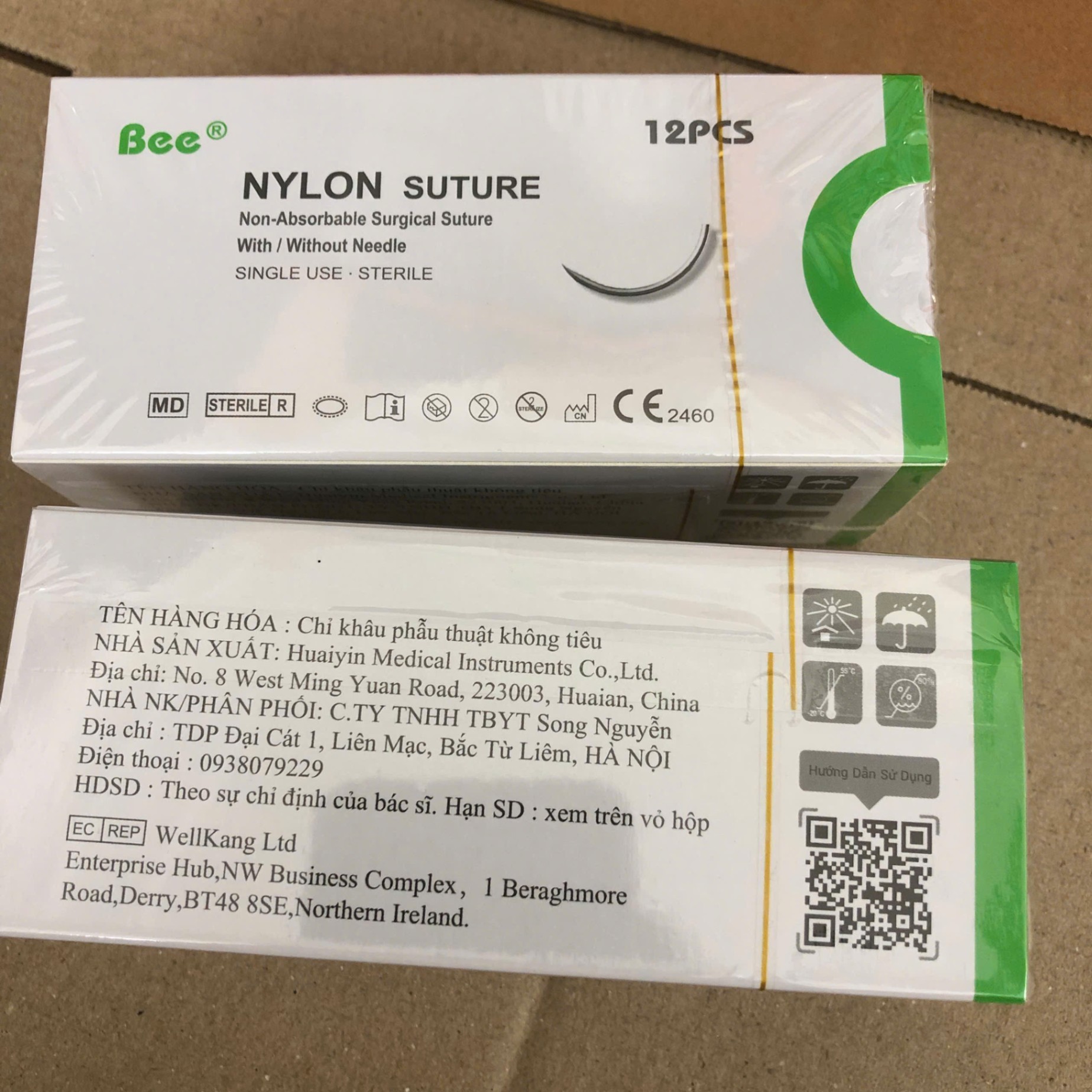 Chỉ không tan đơn sợi polyamide số 2/0, Huaiyin Medical Instruments Co., Ltd (Hộp =12 sợi
Thùng=600 sợi )