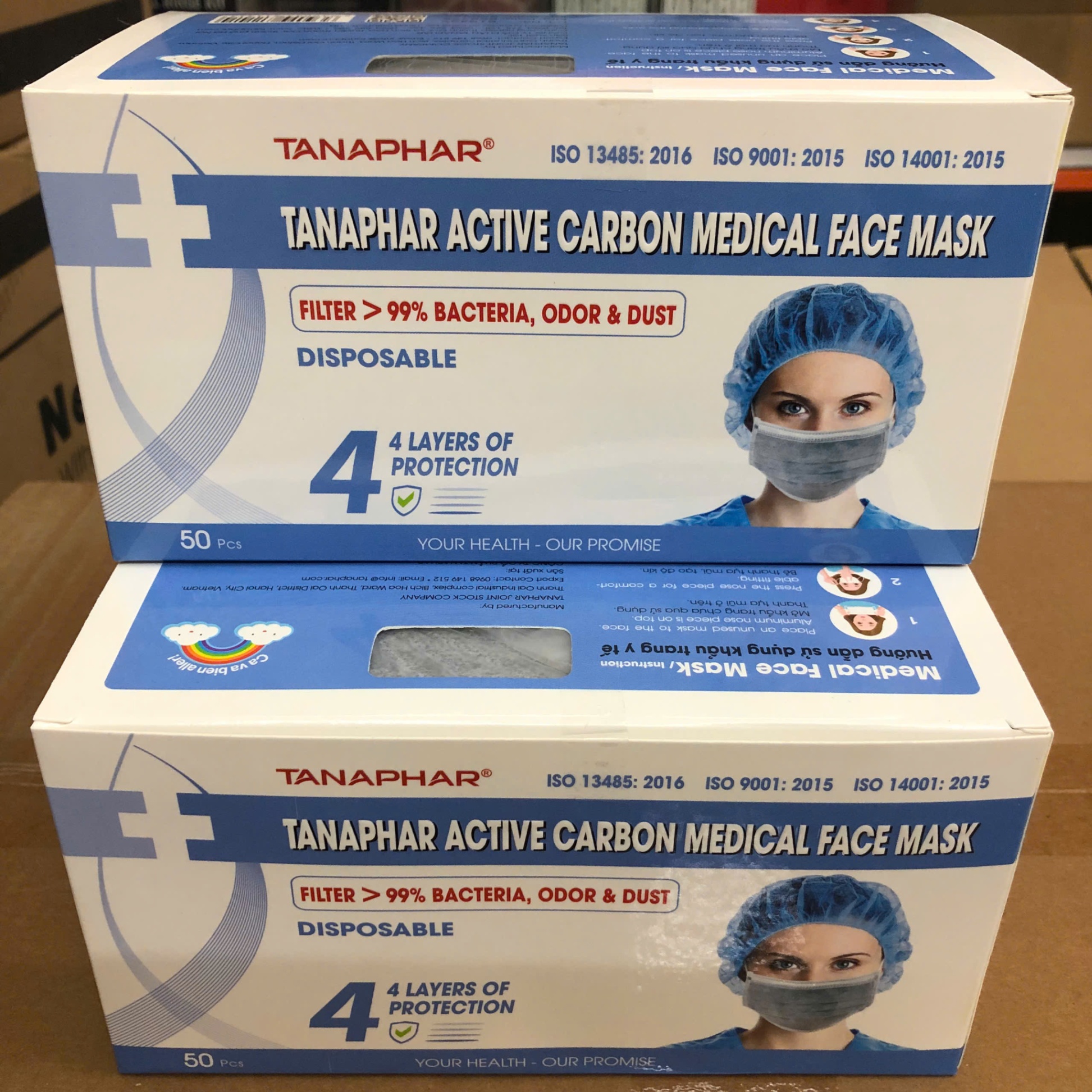 Khẩu trang y tế than hoạt tính 4 lớp Tanaphar (1Hộp=50 chiếc)
