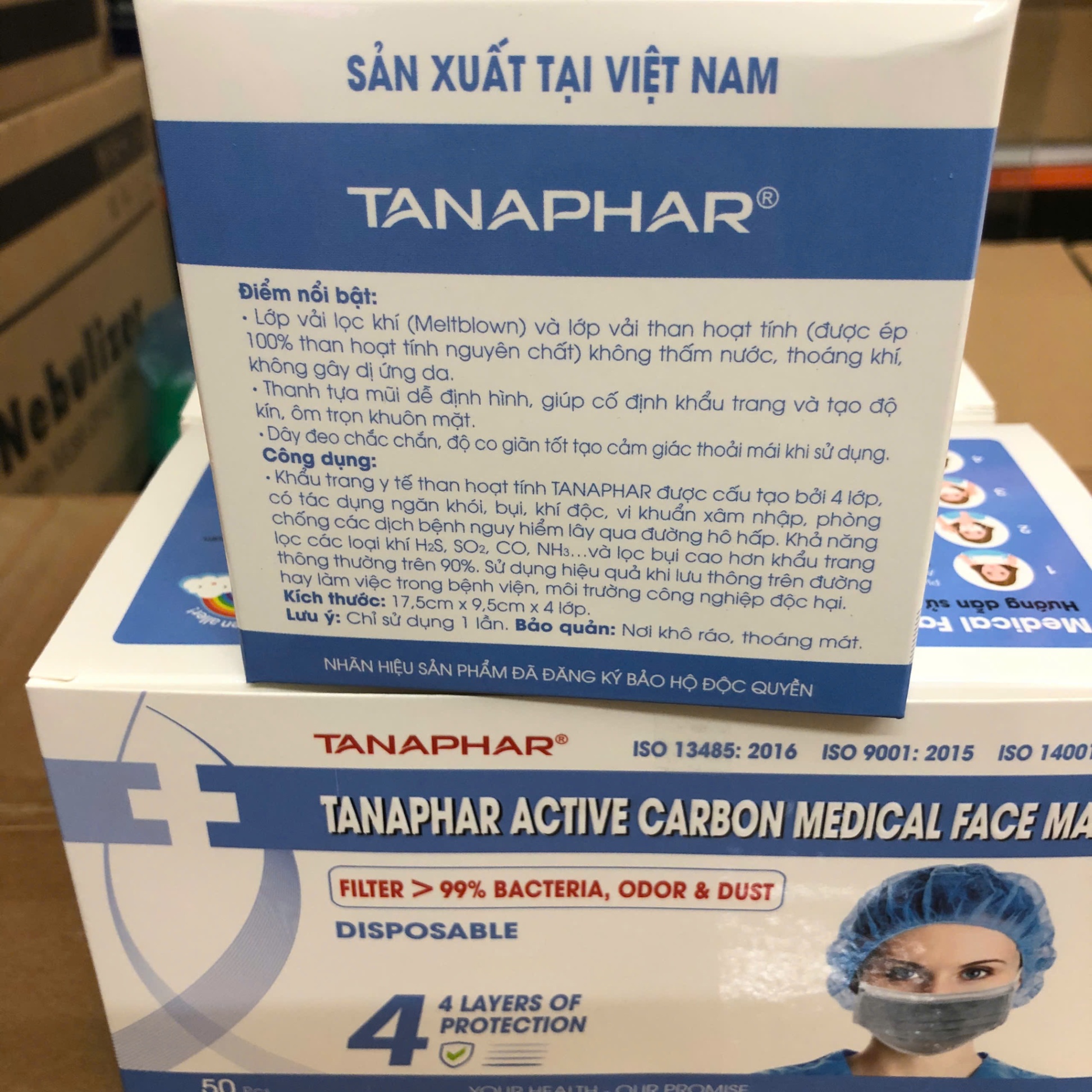Khẩu trang y tế than hoạt tính 4 lớp Tanaphar (1Hộp=50 chiếc)