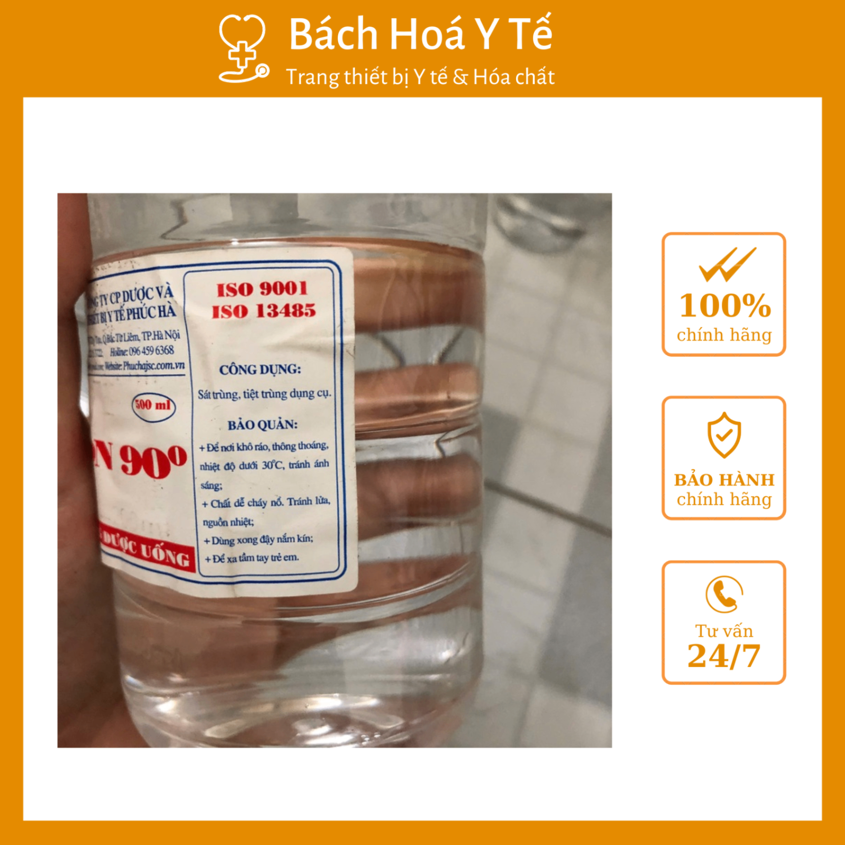 Cồn y tế 90 độ Phúc Hà (Chai=500ml, Thùng 24 chai)