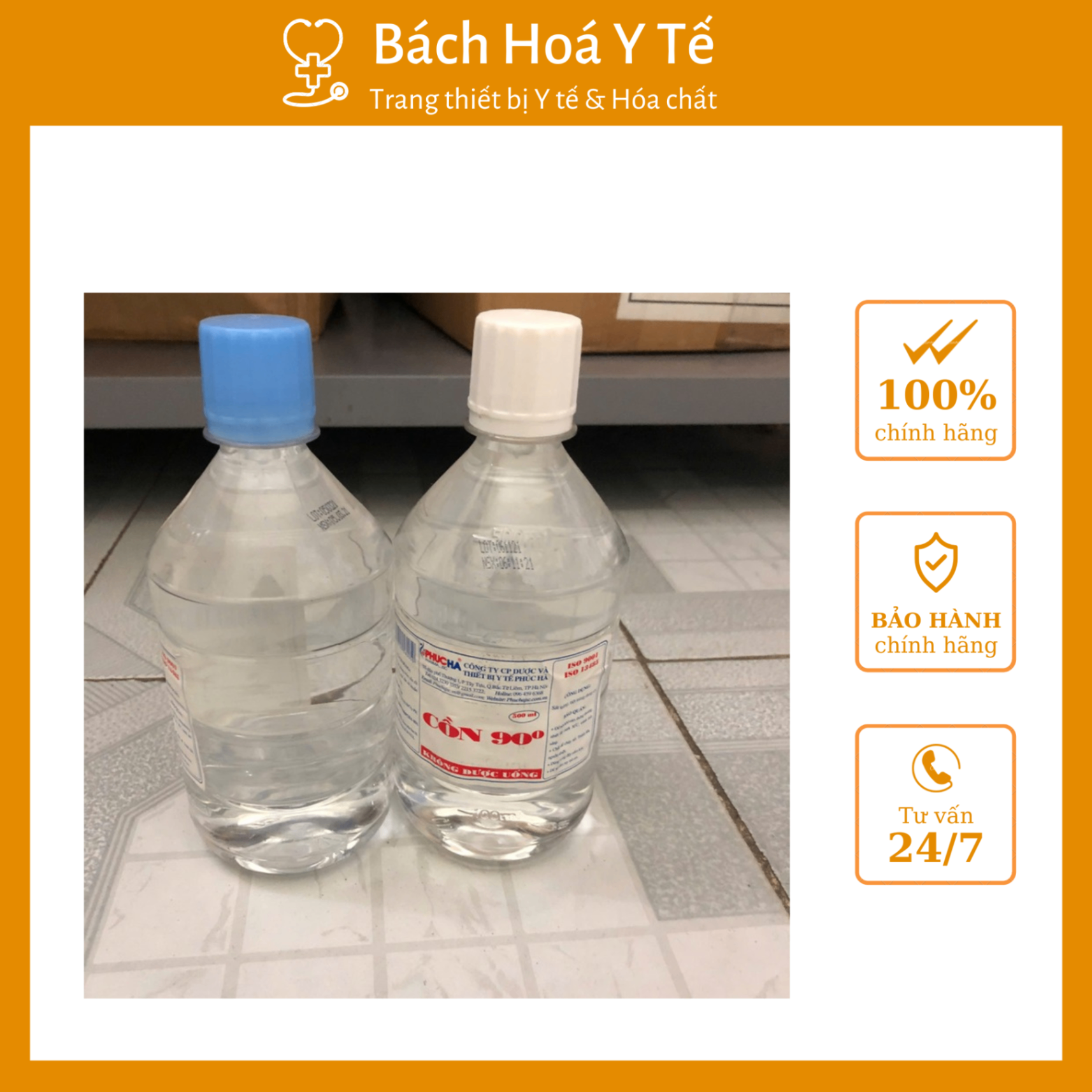 Cồn y tế 90 độ Phúc Hà (Chai=500ml, Thùng 24 chai)