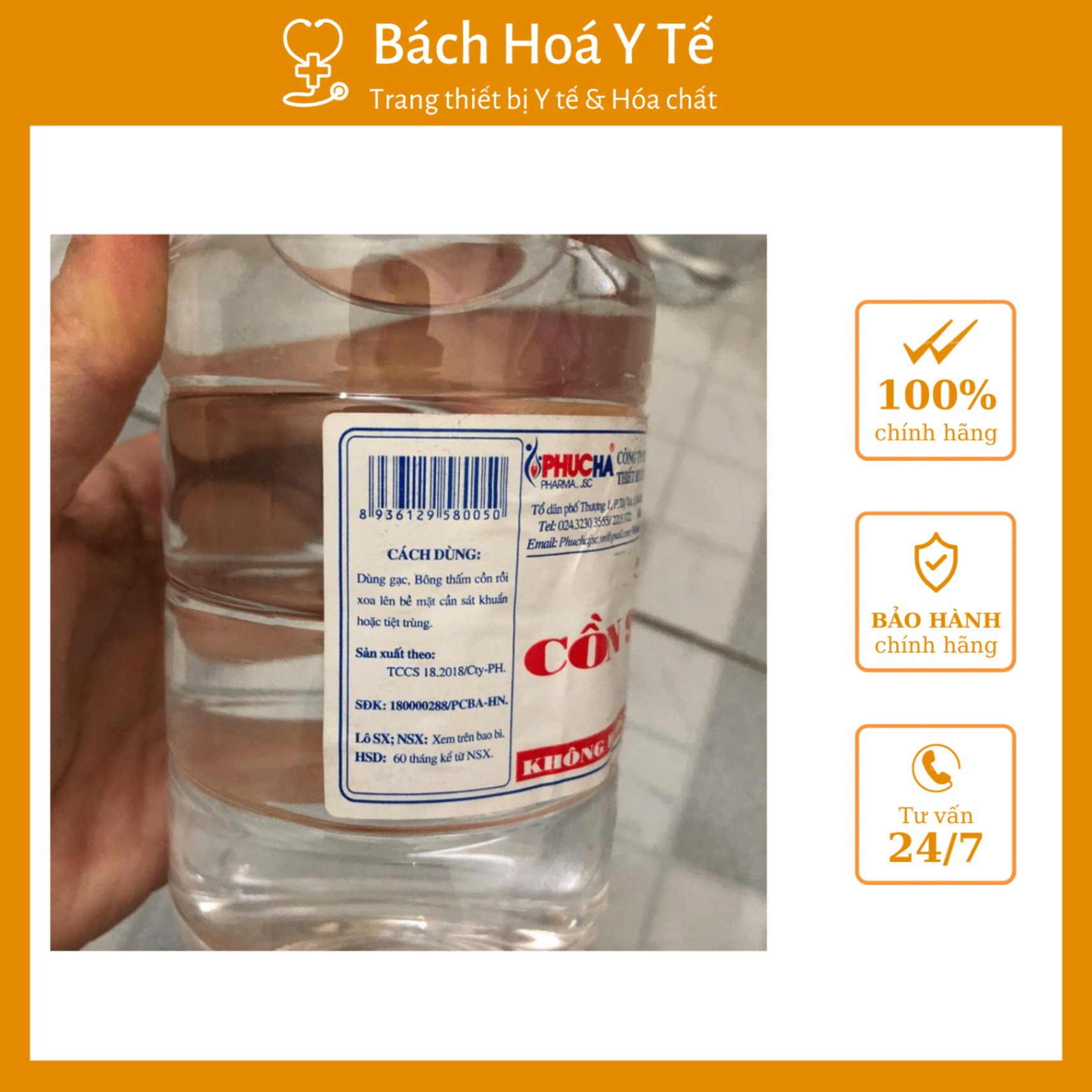 Cồn y tế 90 độ Phúc Hà (Chai=500ml, Thùng 24 chai)