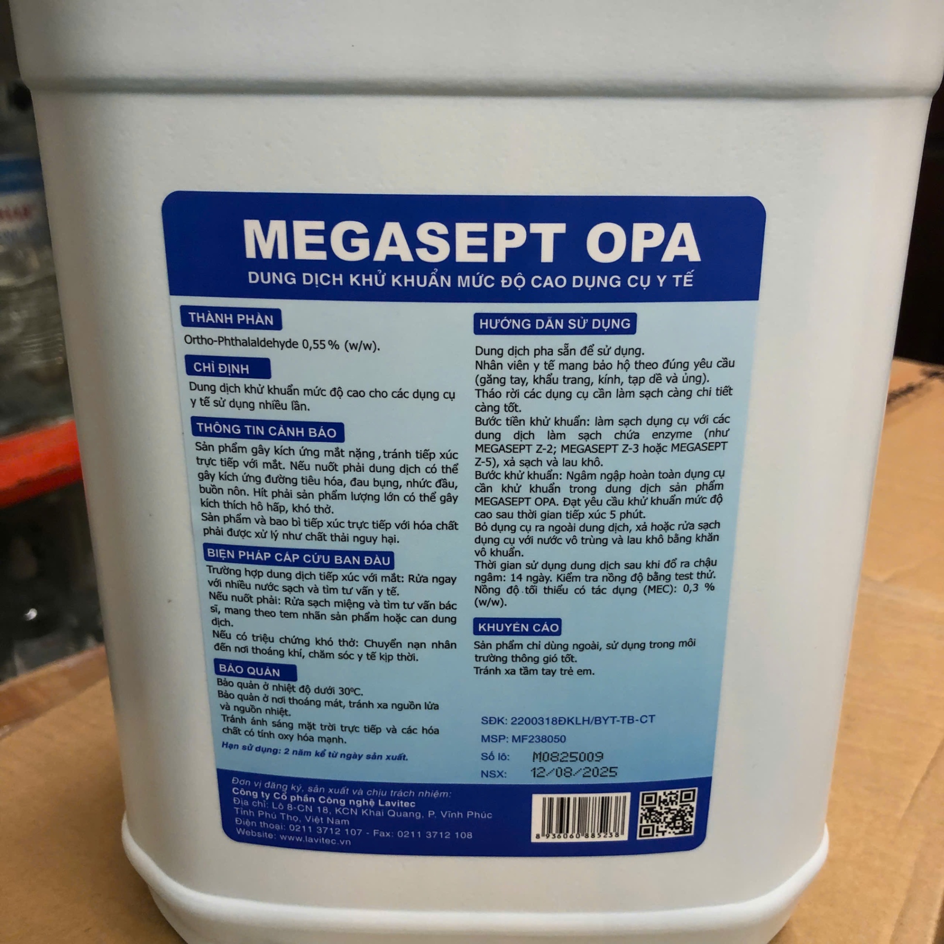 Dung dịch khử khuẩn mức độ cao MEGASEPT OPA (Can=5 lít, Thùng=20 lít)
