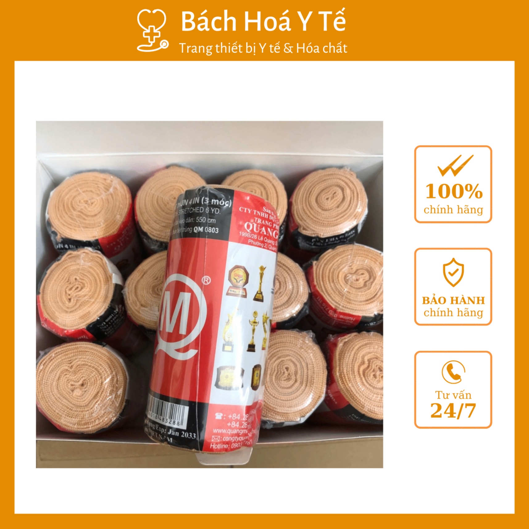 Băng thun y tế 3 móc Quang Mậu, Việt Nam (Hộp=12 cuộn)