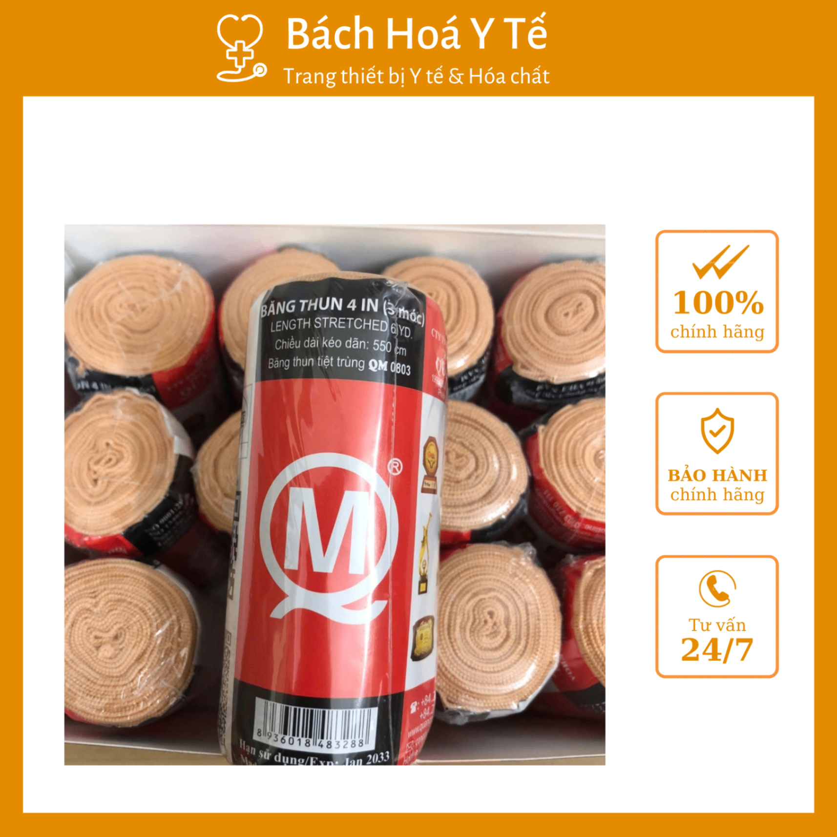 Băng thun y tế 3 móc Quang Mậu, Việt Nam (Hộp=12 cuộn)