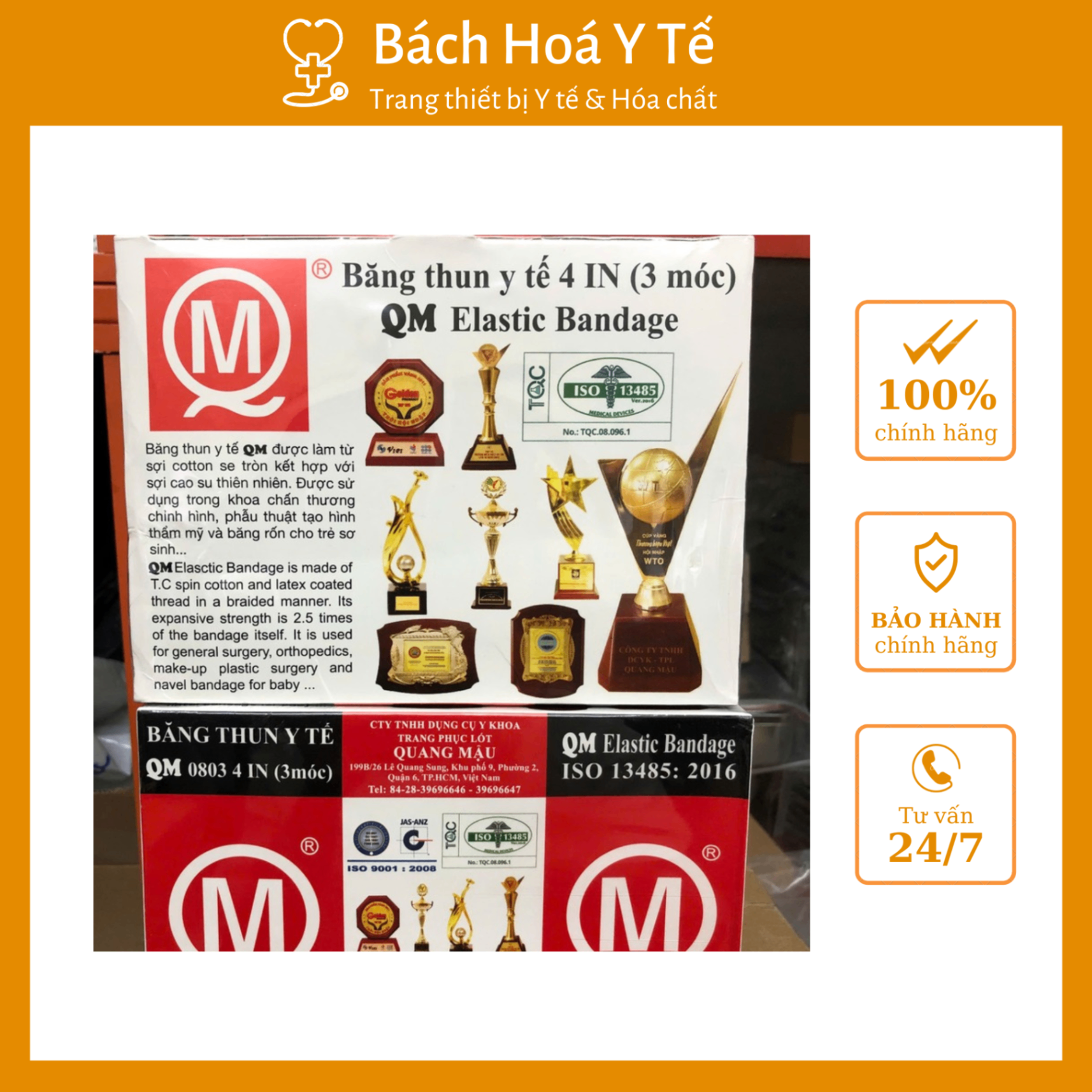 Băng thun y tế 3 móc Quang Mậu, Việt Nam (Hộp=12 cuộn)