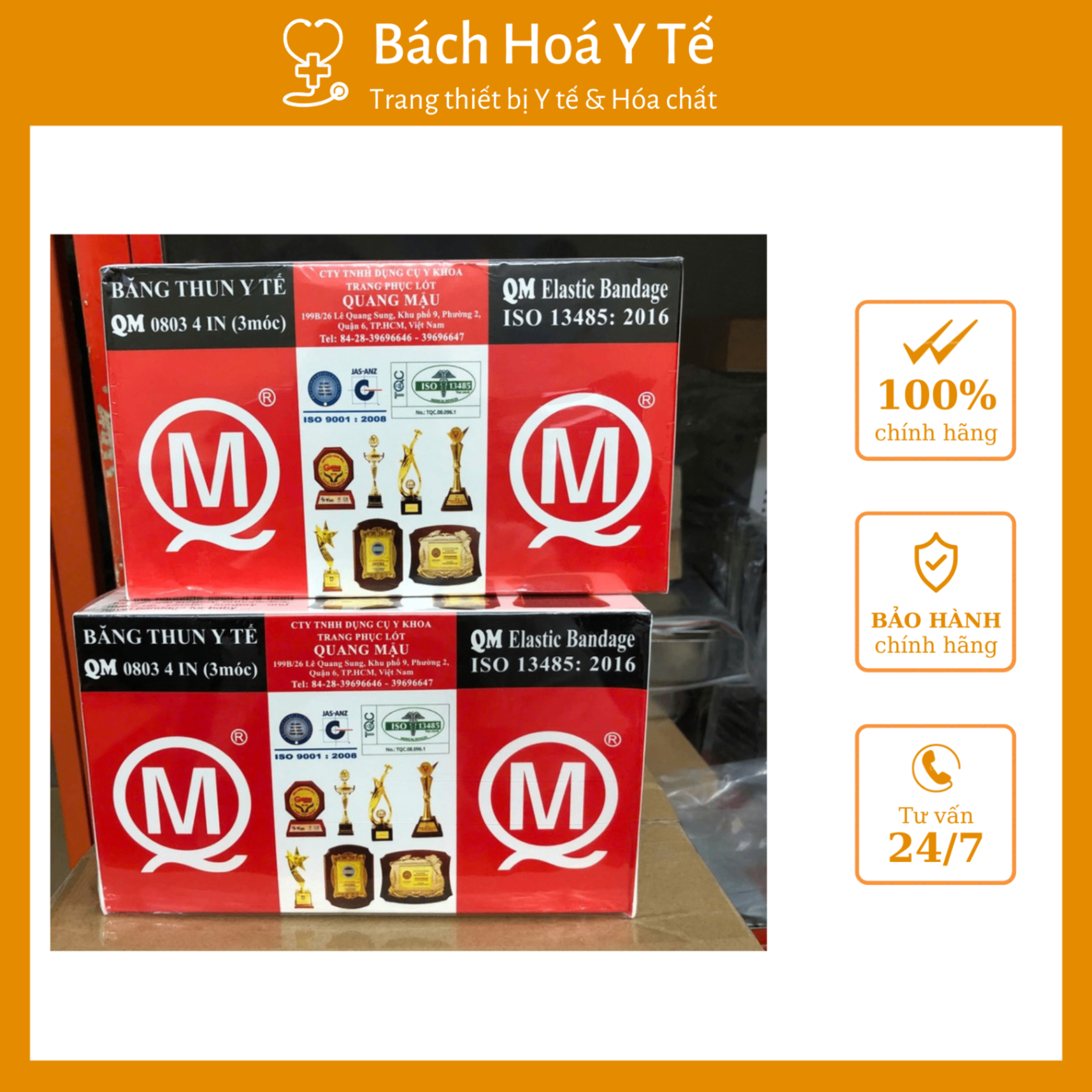 Băng thun y tế 3 móc Quang Mậu, Việt Nam (Hộp=12 cuộn)