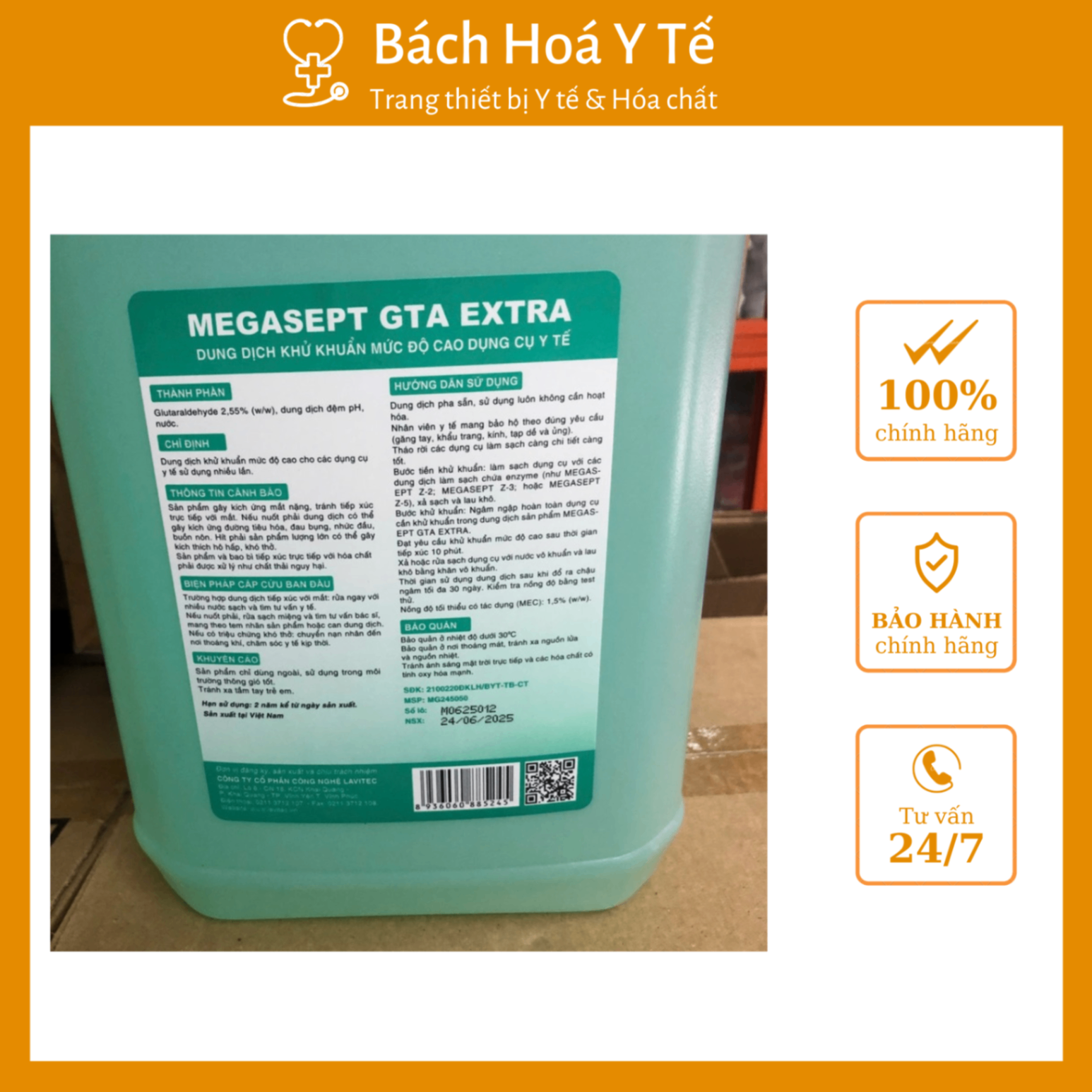 Dung dịch ngâm rửa dụng cụ Megasept GTA 2.5% (Can= 5 lít, Thùng= 20 lít)