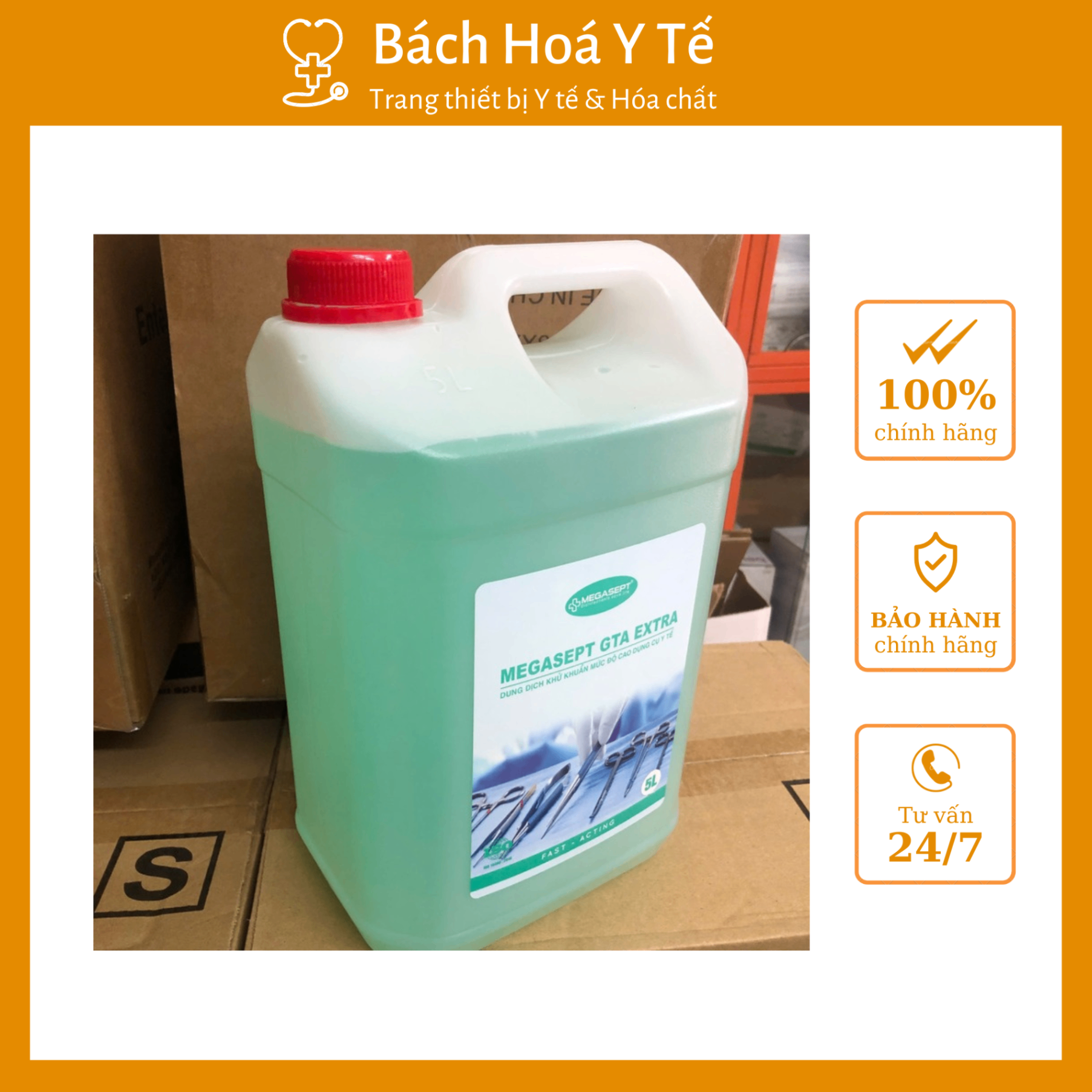 Dung dịch ngâm rửa dụng cụ Megasept GTA 2.5% (Can= 5 lít, Thùng= 20 lít)
