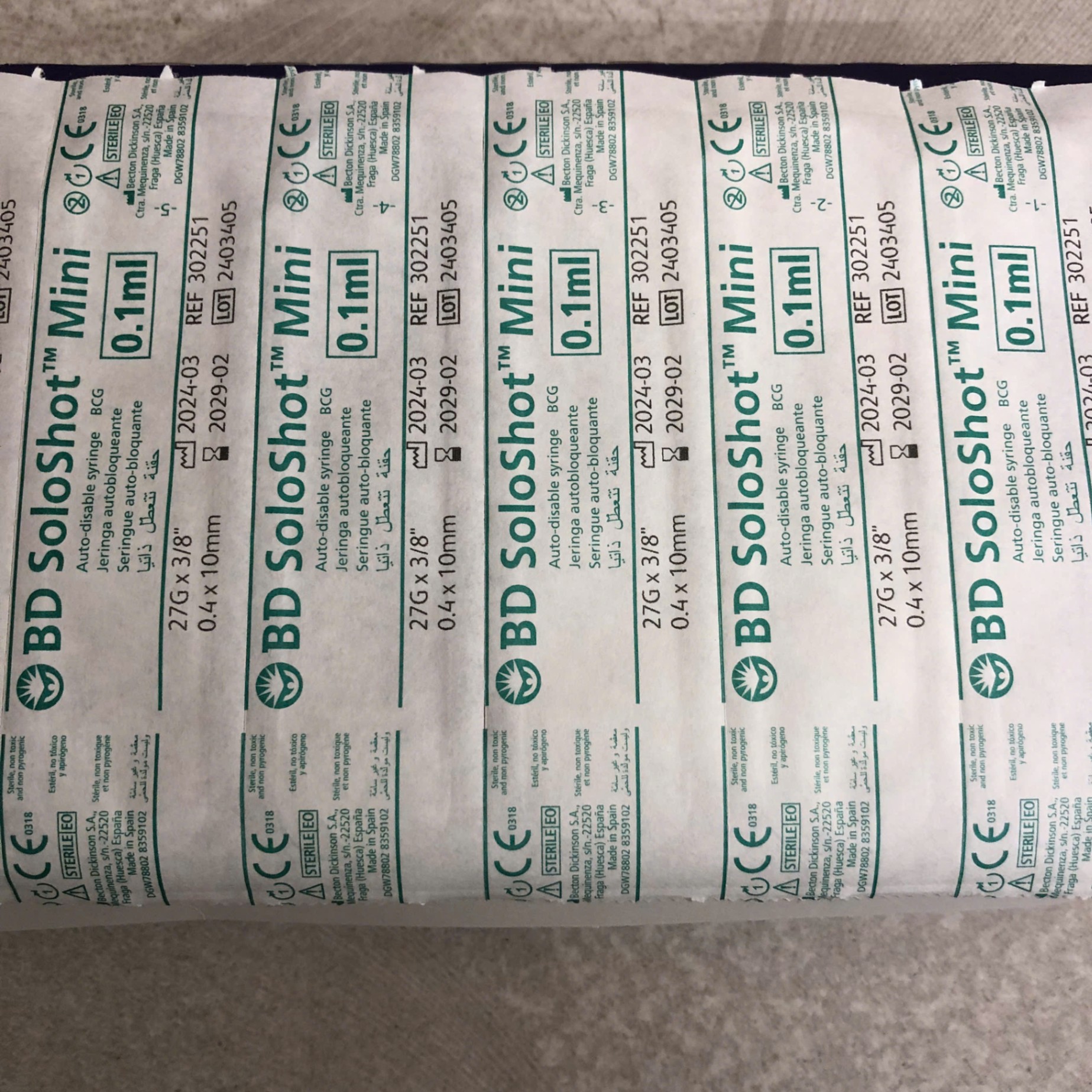 Bơm tiêm tự khoá 0,1 ml 27G x 3/8 Becton Dickinson, S.A; Tây Ban Nha (Hộp =100 cái)