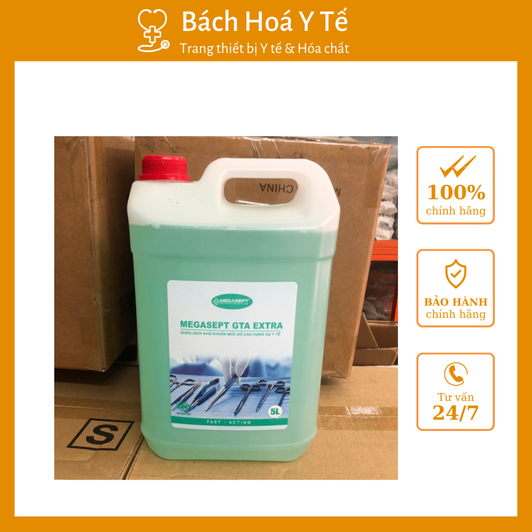 Dung dịch ngâm rửa dụng cụ Megasept GTA 2.5% (Can= 5 lít, Thùng= 20 lít)