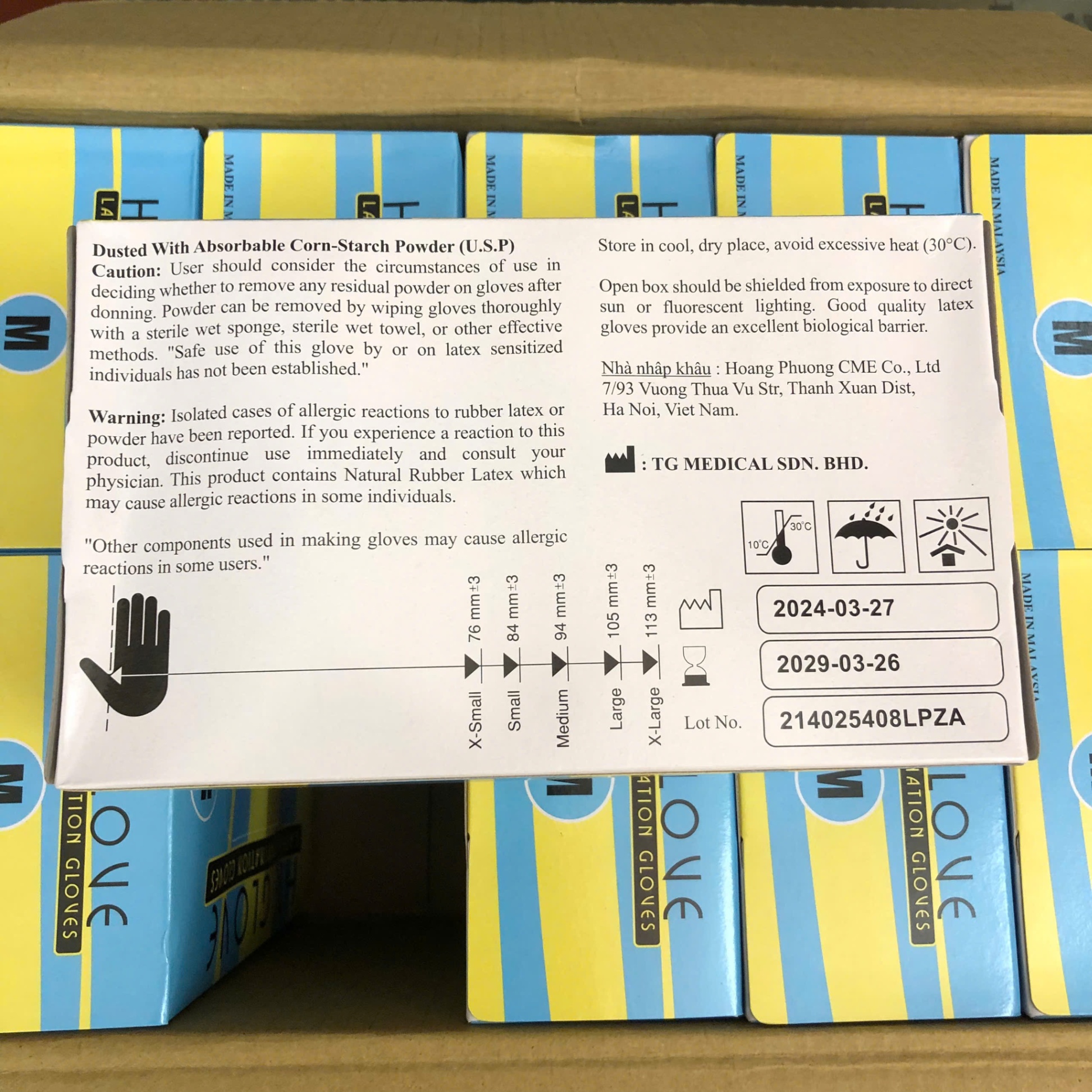 Găng tay khám có bột HP Glove - Malaysia (Hộp=50 đôi, Thùng=500 đôi)