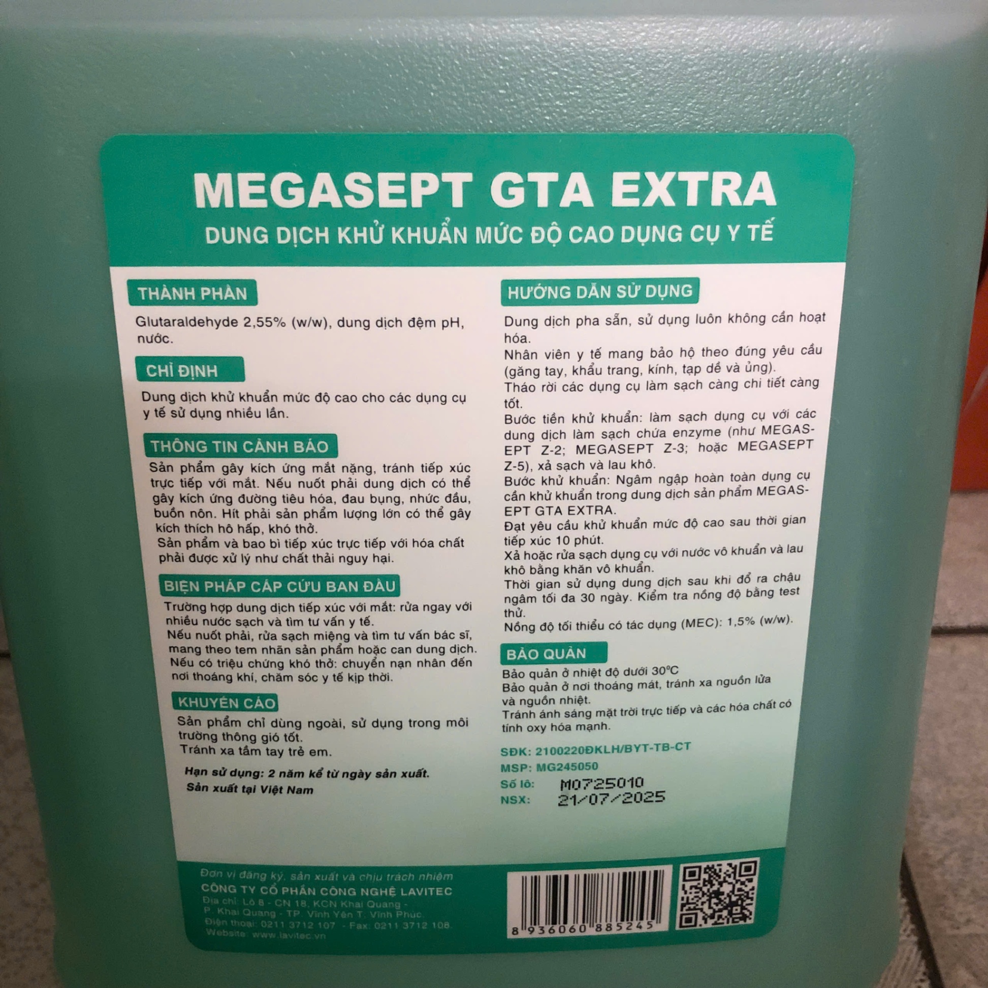 Dung Dịch Sát Khuẩn Dụng Cụ Alfasept GTA Plus/GTA 2,5 (Can=5 lít, Thùng=20 lít)
