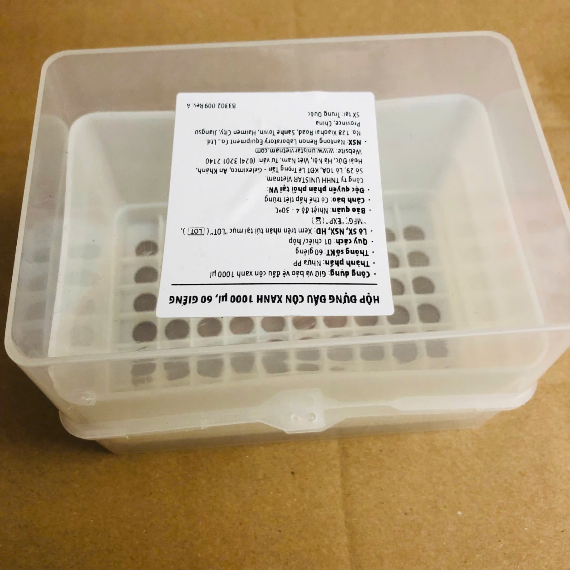 Hộp đựng đầu côn xanh 1000 ul, 60 giếng, Jiangsu Huida