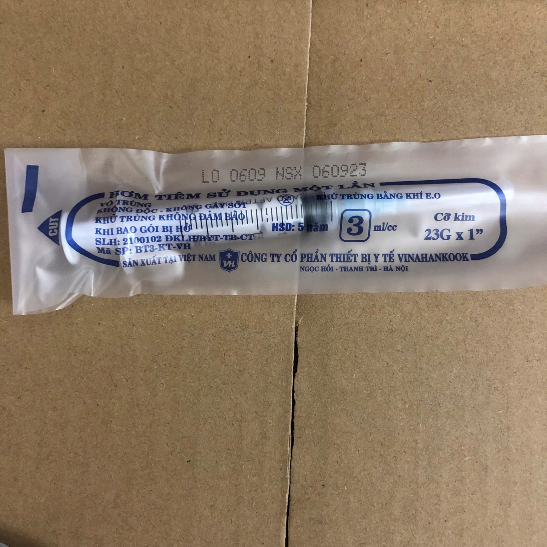 Bơm tiêm dùng 1 lần 3ml, Vinahancook (Hộp=100 cái, Thùng=3000 cái)