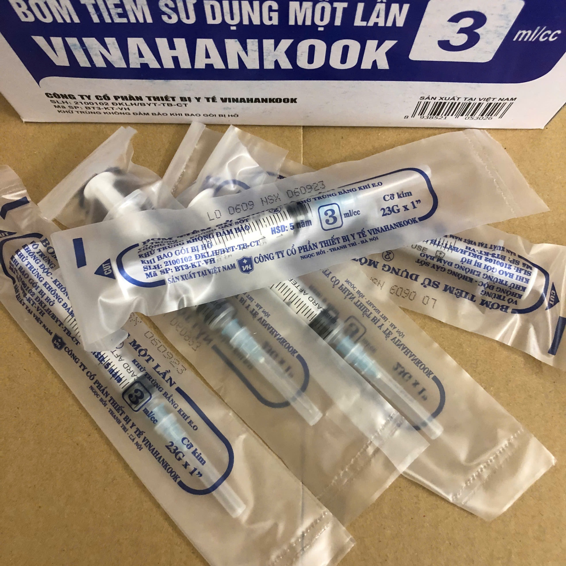 Bơm tiêm dùng 1 lần 3ml, Vinahancook (Hộp=100 cái, Thùng=3000 cái)
