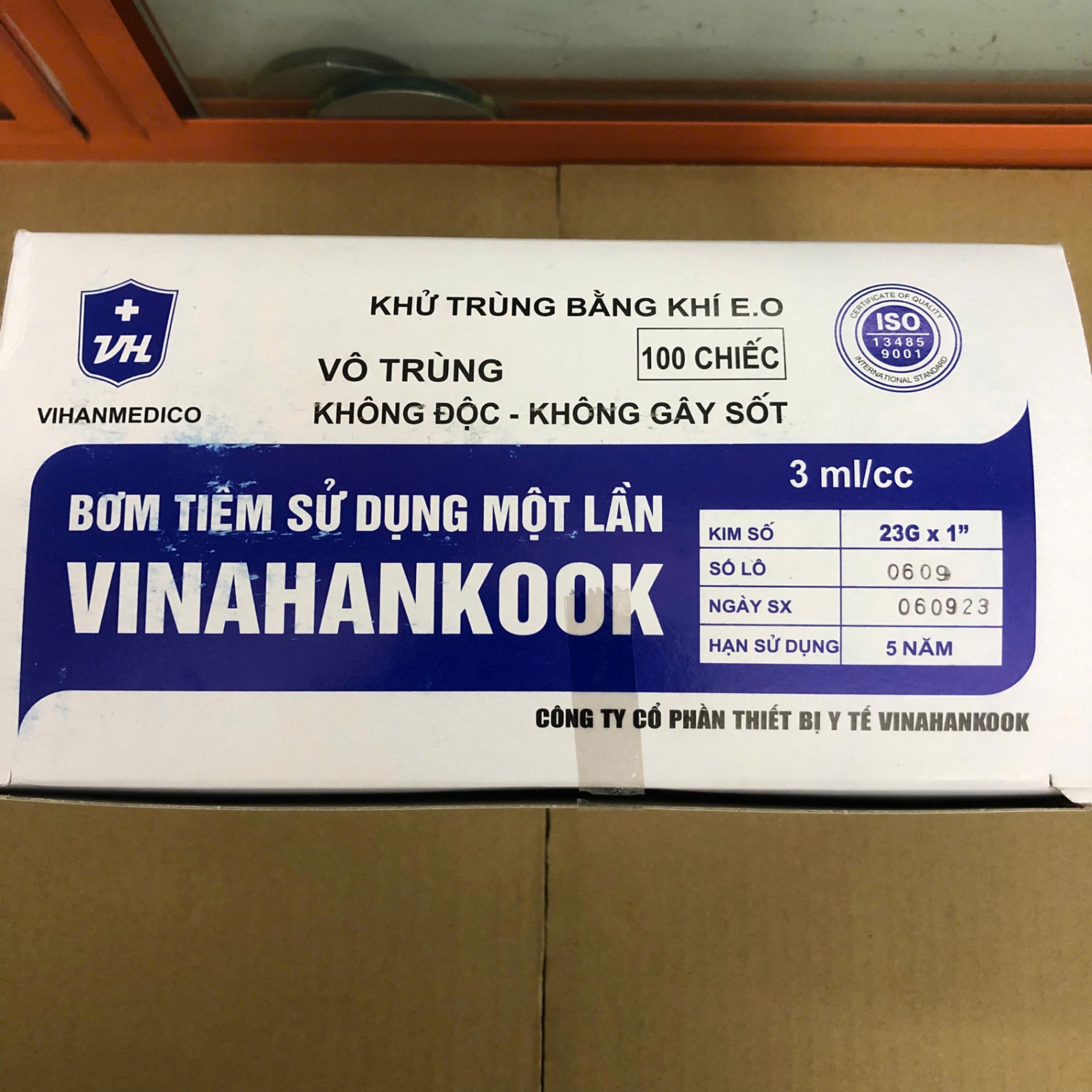 Bơm tiêm dùng 1 lần 3ml, Vinahancook (Hộp=100 cái, Thùng=3000 cái)