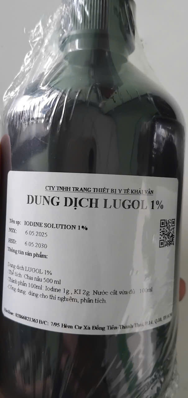 Dung dịch khử trùng Lugol 1% Khải Vân, Việt Nam (Chai=500ml, Thùng=48 chai)