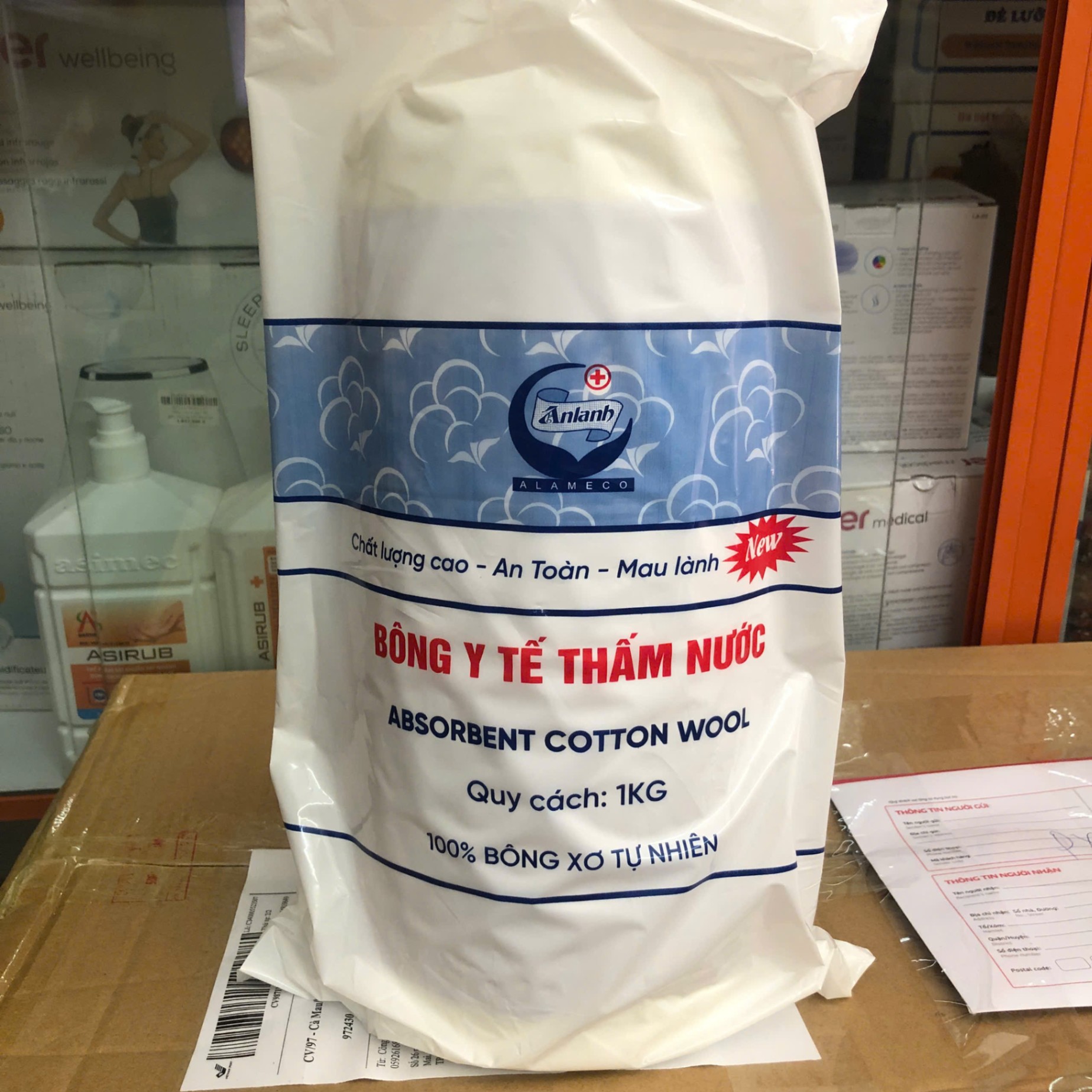 Bông hút 1kg An Lành (Gói=1 Kg, Thùng=16 Kg)