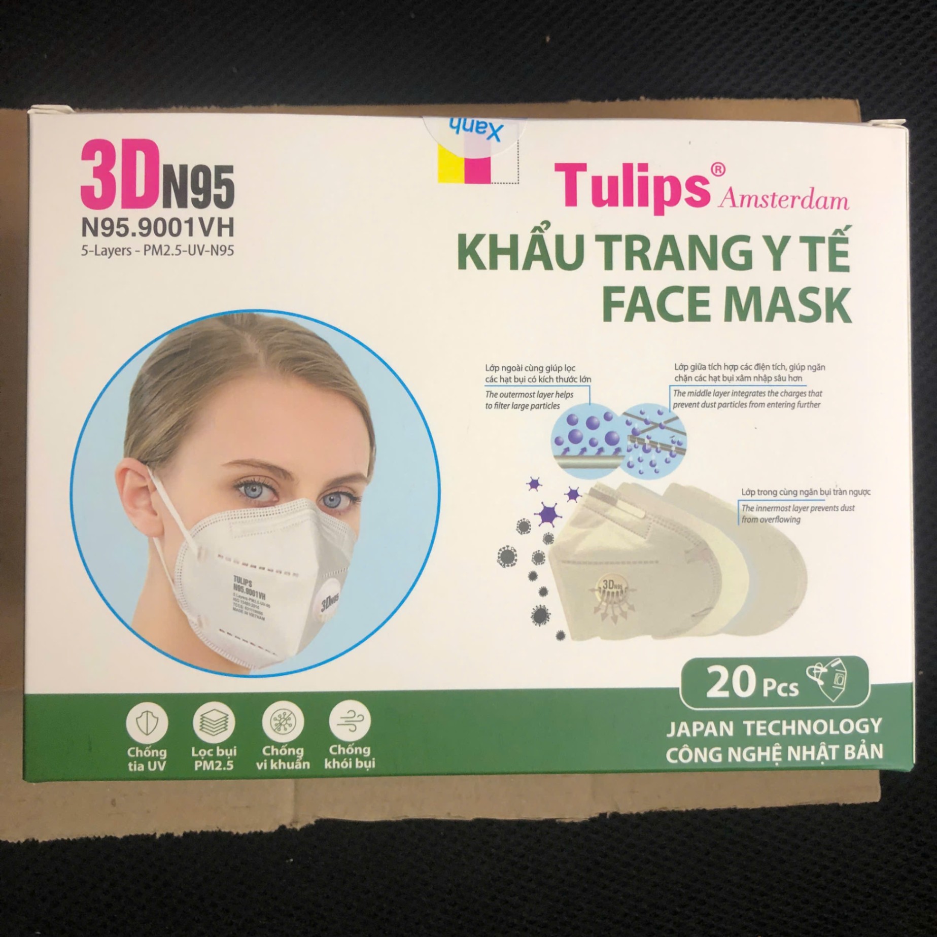 Khẩu trang N95 có van Tulips màu xám (Hộp=20 chiếc)