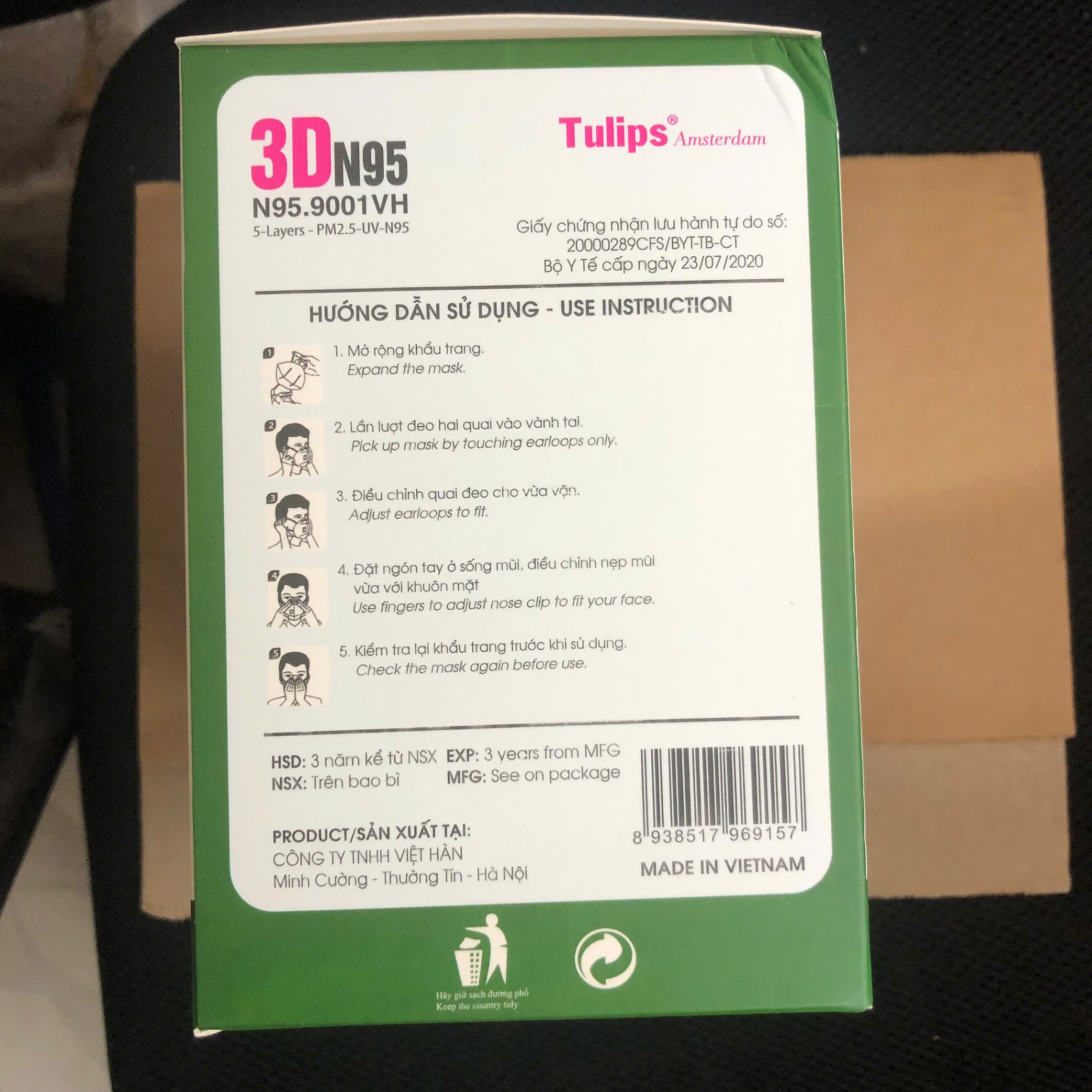 Khẩu trang N95 có van Tulips màu xám (Hộp=20 chiếc)