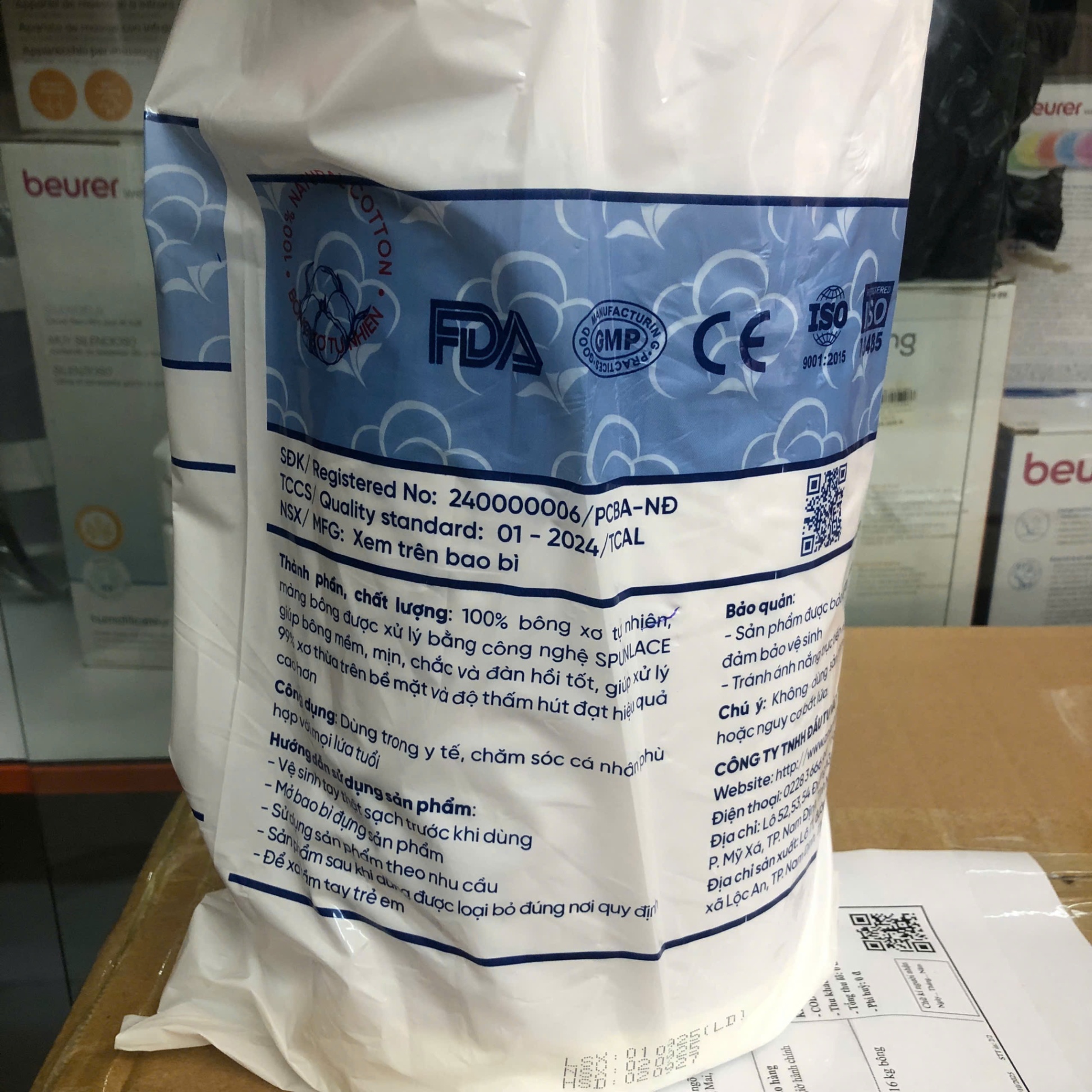 Bông hút 1kg An Lành (Gói=1 Kg, Thùng=16 Kg)