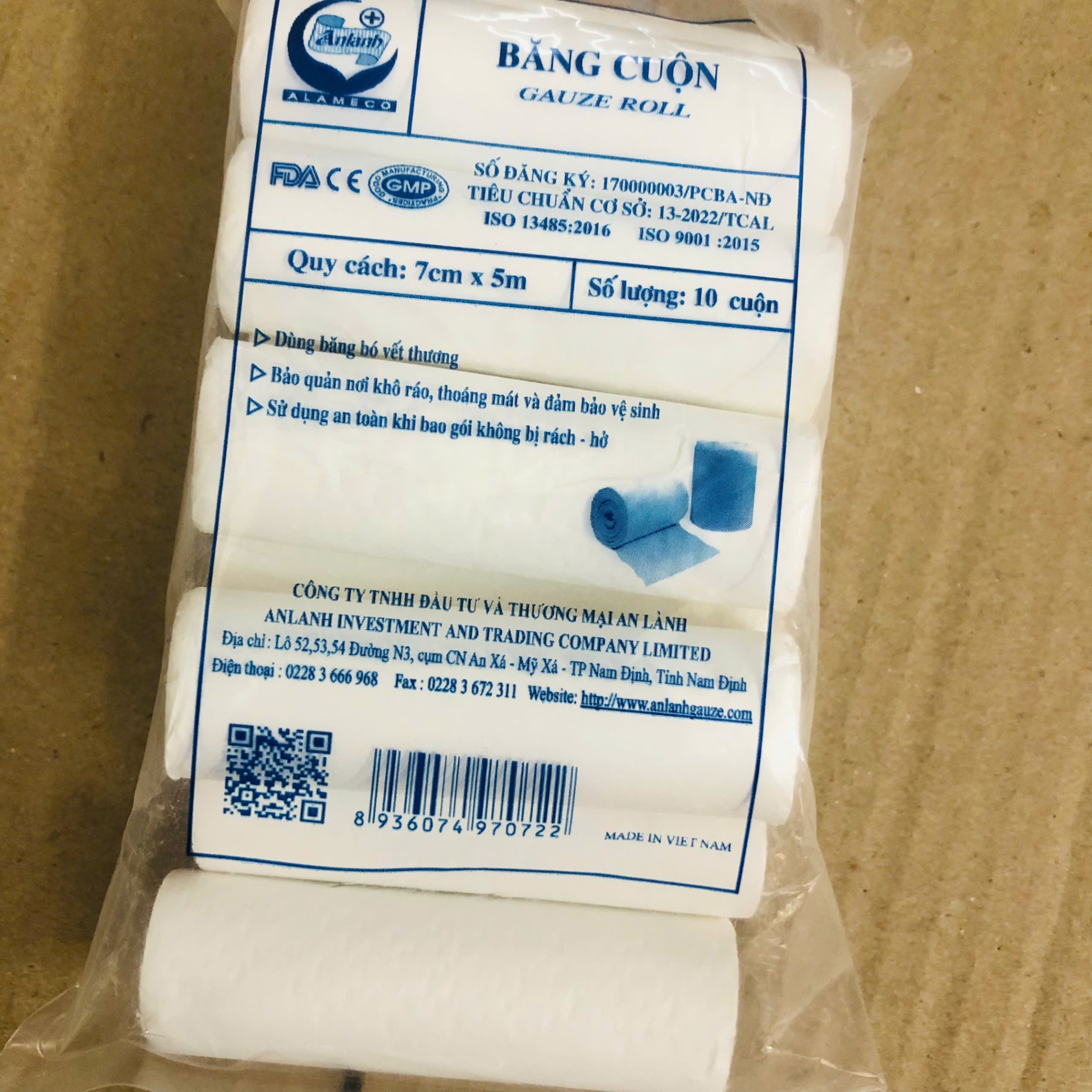 Băng cuộn 7cmx5m, An Lành (Gói=10 cuộn, Thùng=2000 cuộn)