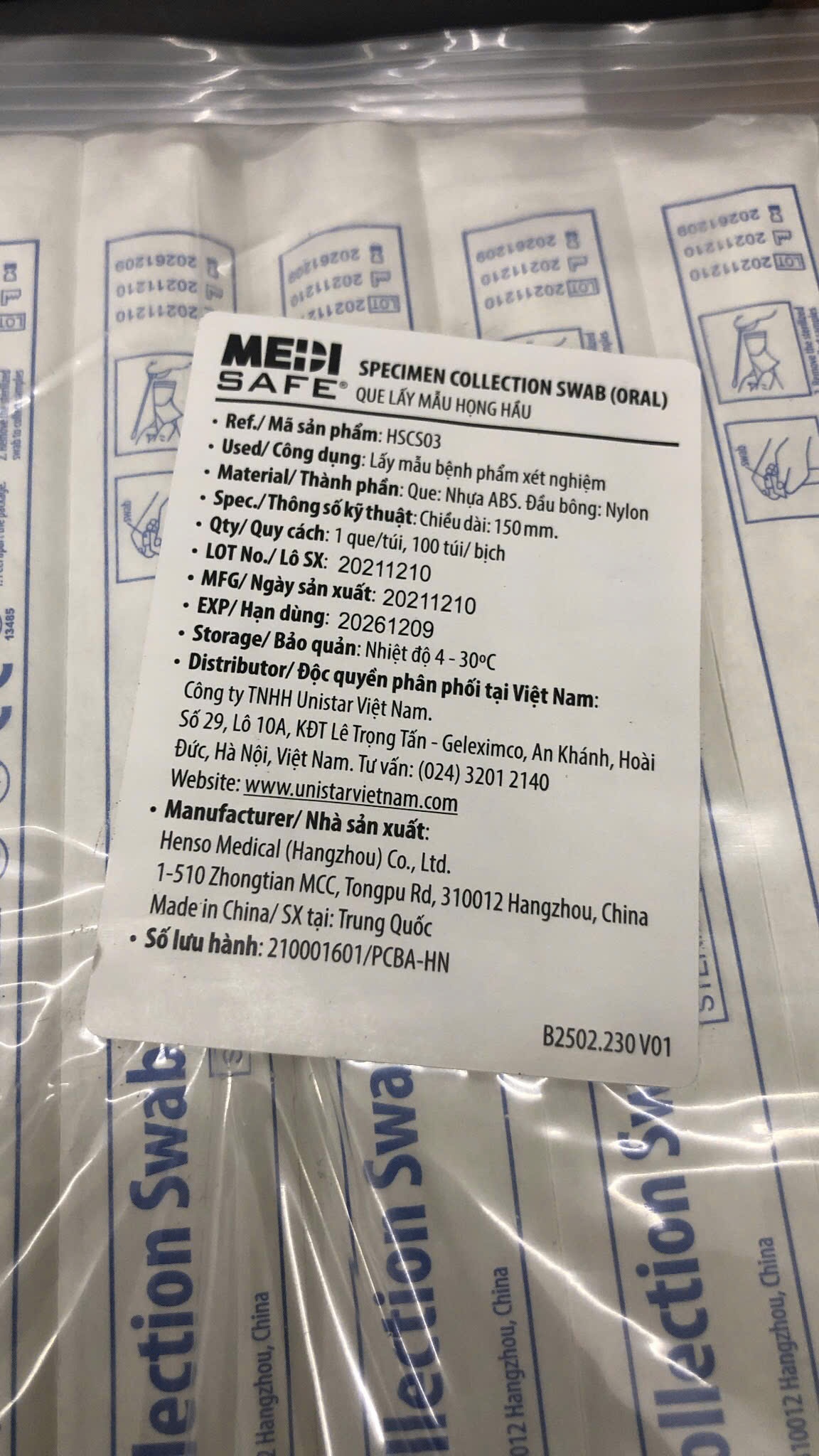 Que lấy mẫu họng hầu, Henso Medical (1túi=100 chiếc)